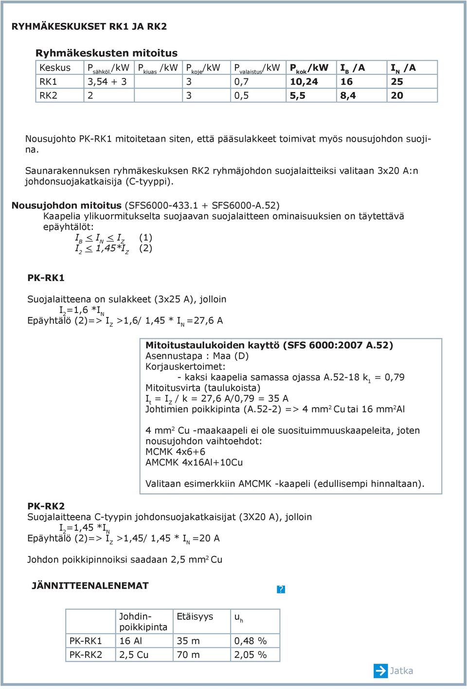 A:n johdonsuojakatkaisija (C-tyyppi). Nousujohdon mitoitus (SFS6000-433.1 + SFS6000-A.