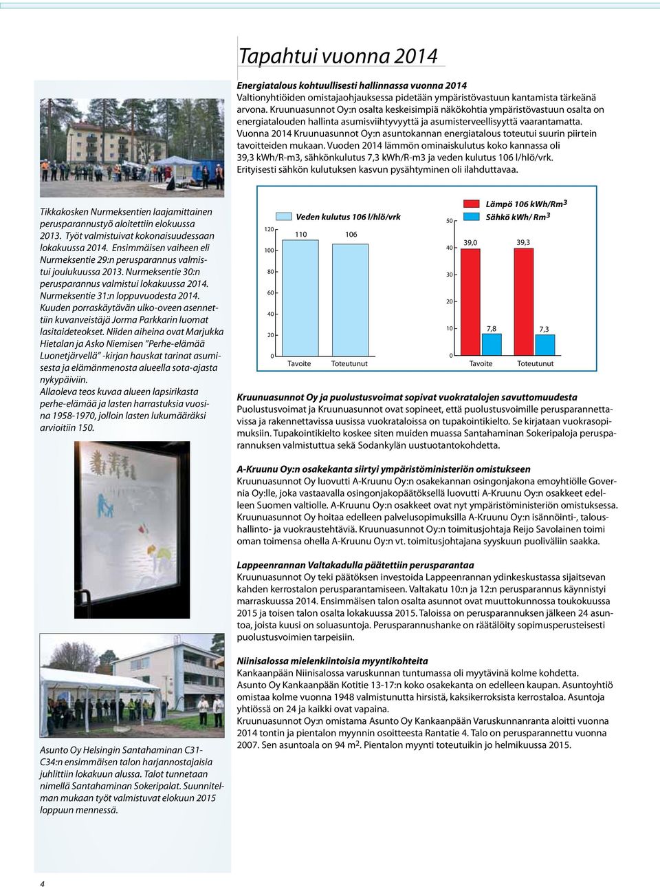 Vuonna 2014 Kruunuasunnot Oy:n asuntokannan energiatalous toteutui suurin piirtein tavoitteiden mukaan.