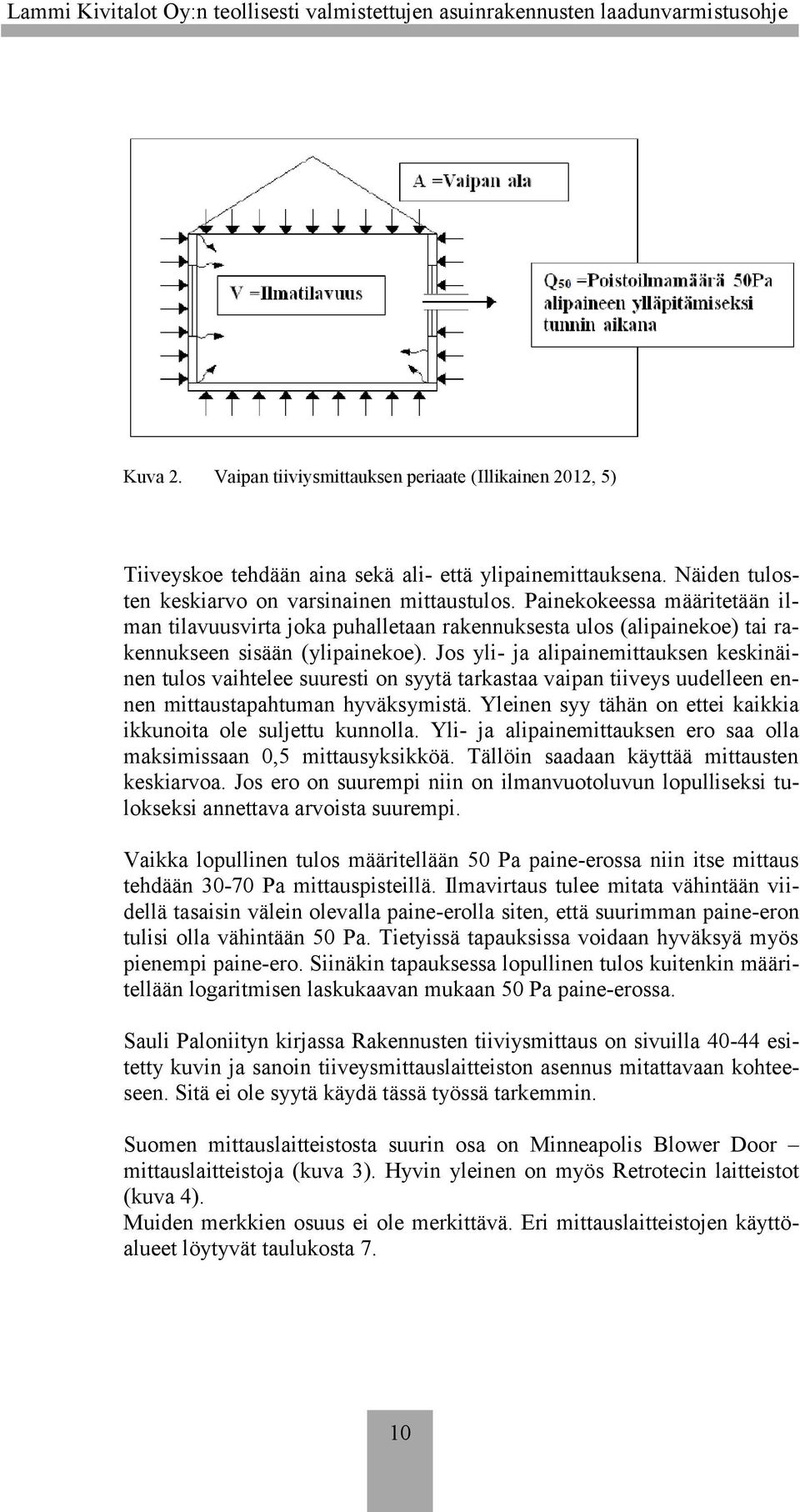 Jos yli- ja alipainemittauksen keskinäinen tulos vaihtelee suuresti on syytä tarkastaa vaipan tiiveys uudelleen ennen mittaustapahtuman hyväksymistä.