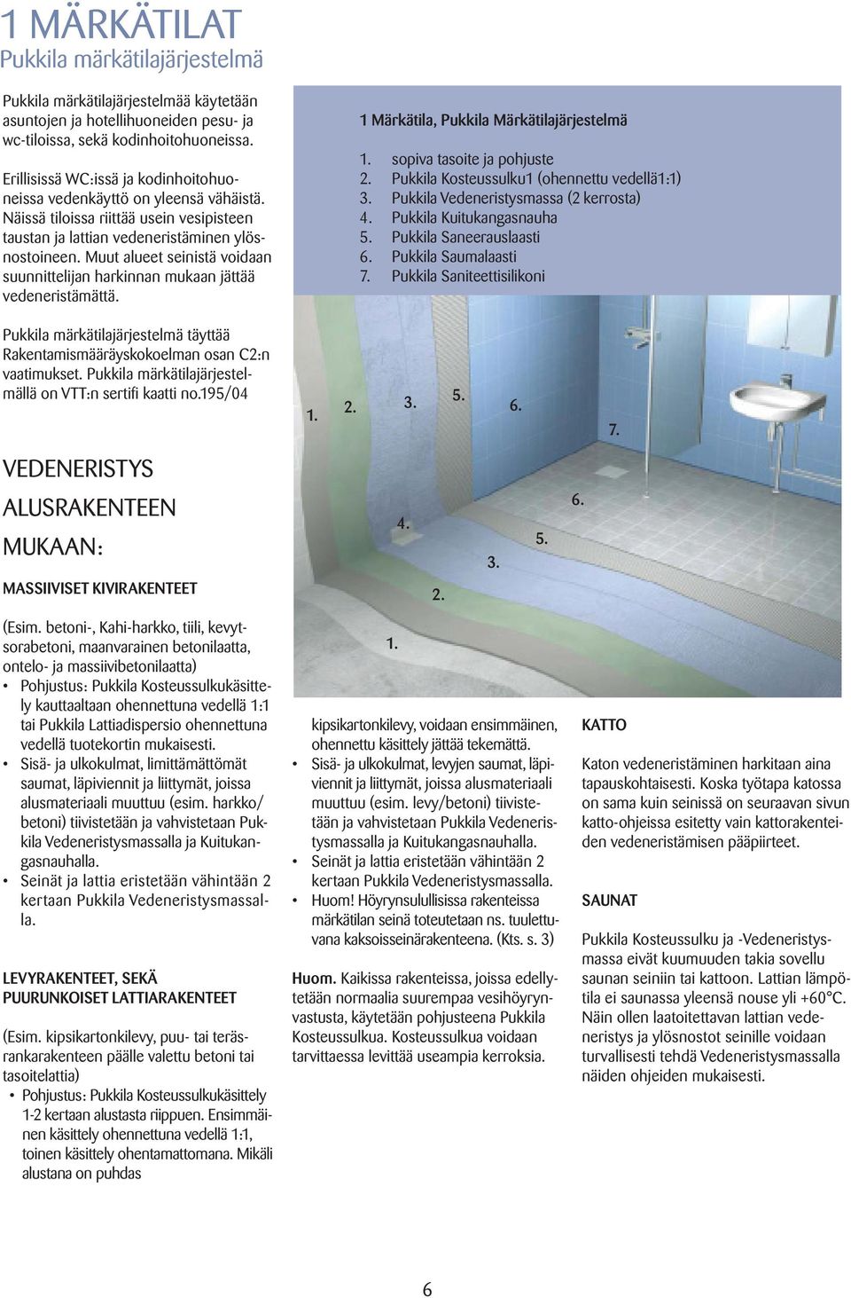 Muut alueet seinistä voidaan suunnittelijan harkinnan mukaan jättää vedeneristämättä. 1 Märkätila, Pukkila Märkätilajärjestelmä 1. sopiva tasoite ja pohjuste 2.