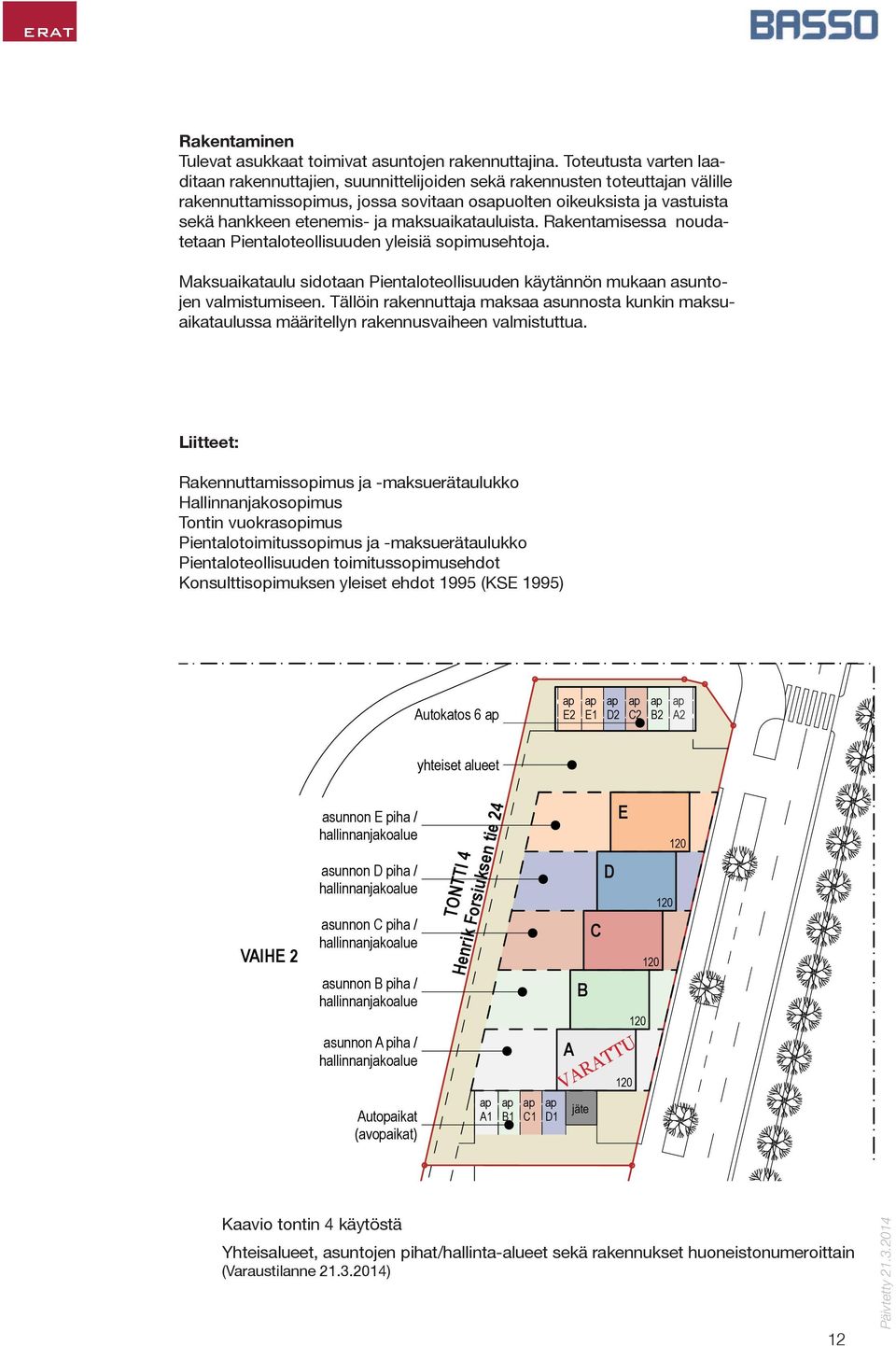 maksuaikatauluista. Rakentamisessa noudatetaan Pientaloteollisuuden yleisiä sopimusehtoja. Maksuaikataulu sidotaan Pientaloteollisuuden käytännön mukaan asuntojen valmistumiseen.