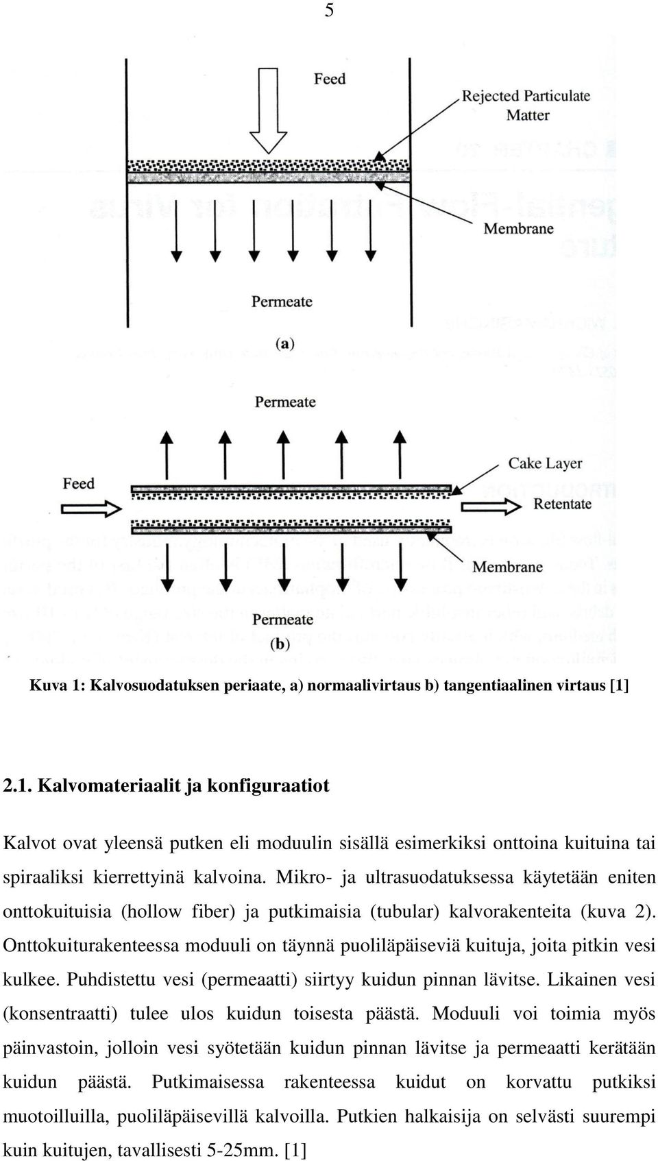 Onttokuiturakenteessa moduuli on täynnä puoliläpäiseviä kuituja, joita pitkin vesi kulkee. Puhdistettu vesi (permeaatti) siirtyy kuidun pinnan lävitse.