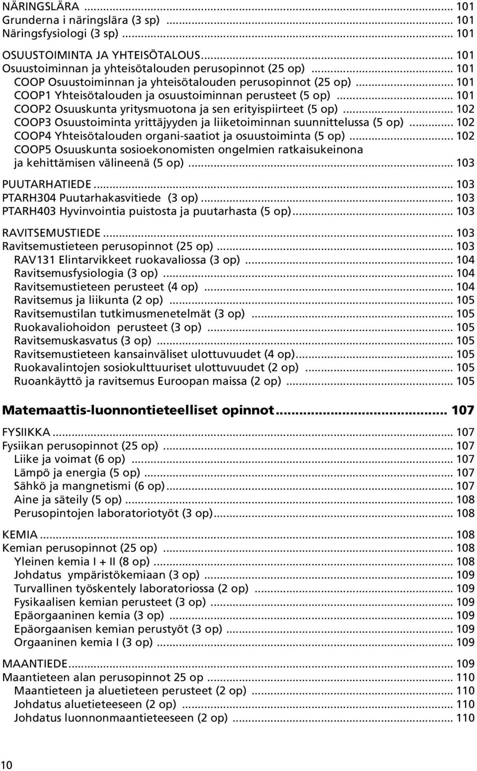 .. 102 COOP3 Osuustoiminta yrittä jyy den ja liiketoiminnan suunnittelussa (5 op)... 102 COOP4 Yhteisötalouden organi-saa tiot ja osuustoiminta (5 op).