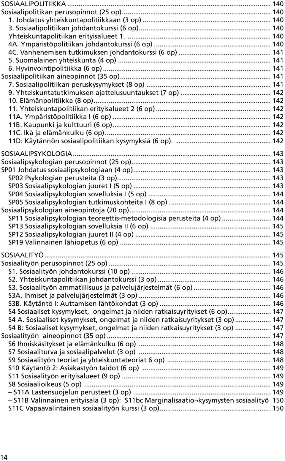 .. 141 6. Hyvinvointipolitiikka (6 op)... 141 Sosiaalipolitiikan aineopinnot (35 op)... 141 7. Sosiaalipolitiikan peruskysymykset (8 op)... 141 9. Yhteiskuntatutkimuksen ajattelusuuntaukset (7 op).