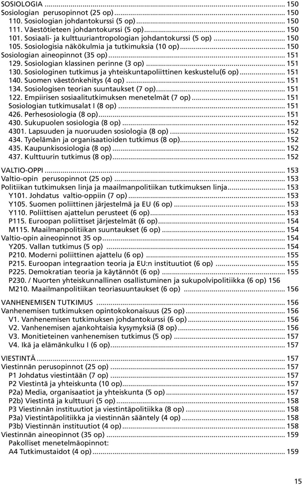 Sosiologian klassinen perinne (3 op)... 151 130. Sosiologinen tutkimus ja yhteiskuntapoliittinen keskustelu(6 op)... 151 140. Suomen väestönkehitys (4 op)... 151 134.