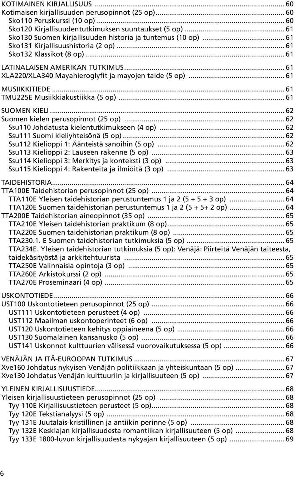 .. 61 XLA220/XLA340 Mayahieroglyfit ja mayojen taide (5 op)... 61 Musiikkitiede... 61 TMU225E Musiikkiakustiikka (5 op)... 61 Suomen kieli... 62 Suomen kielen perusopinnot (25 op).