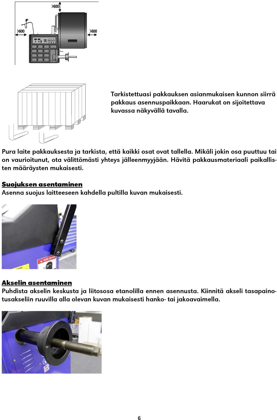 Hävitä pakkausmateriaali paikallisten määräysten mukaisesti. Suojuksen asentaminen Asenna suojus laitteeseen kahdella pultilla kuvan mukaisesti.