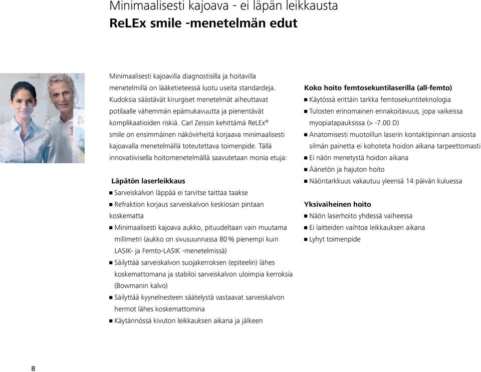 Carl Zeissin kehittämä ReLEx smile on ensimmäinen näkövirheitä korjaava minimaalisesti kajoavalla menetelmällä toteutettava toimenpide.