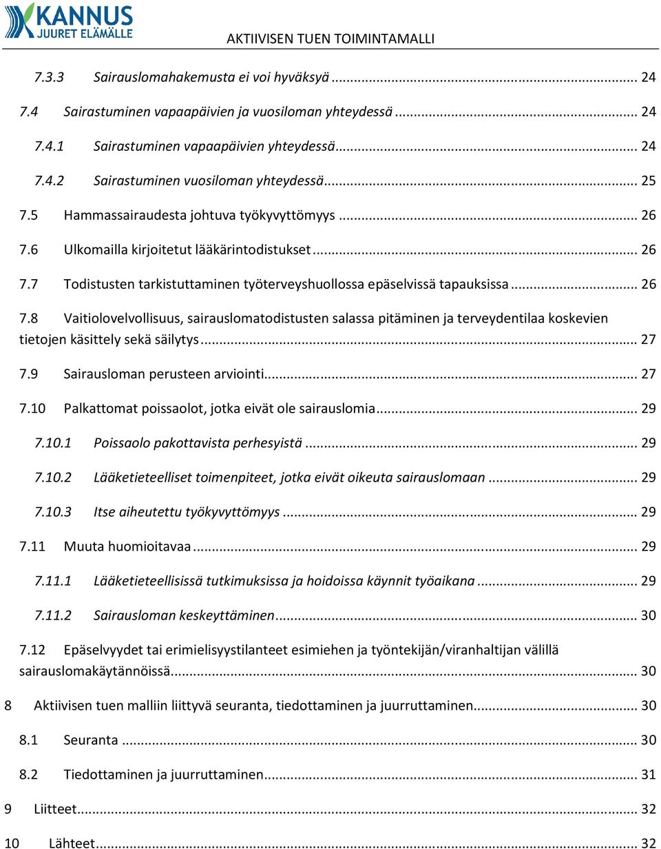 .. 27 7.9 Sairausloman perusteen arviointi... 27 7.10 Palkattomat poissaolot, jotka eivät ole sairauslomia... 29 7.10.1 Poissaolo pakottavista perhesyistä... 29 7.10.2 Lääketieteelliset toimenpiteet, jotka eivät oikeuta sairauslomaan.
