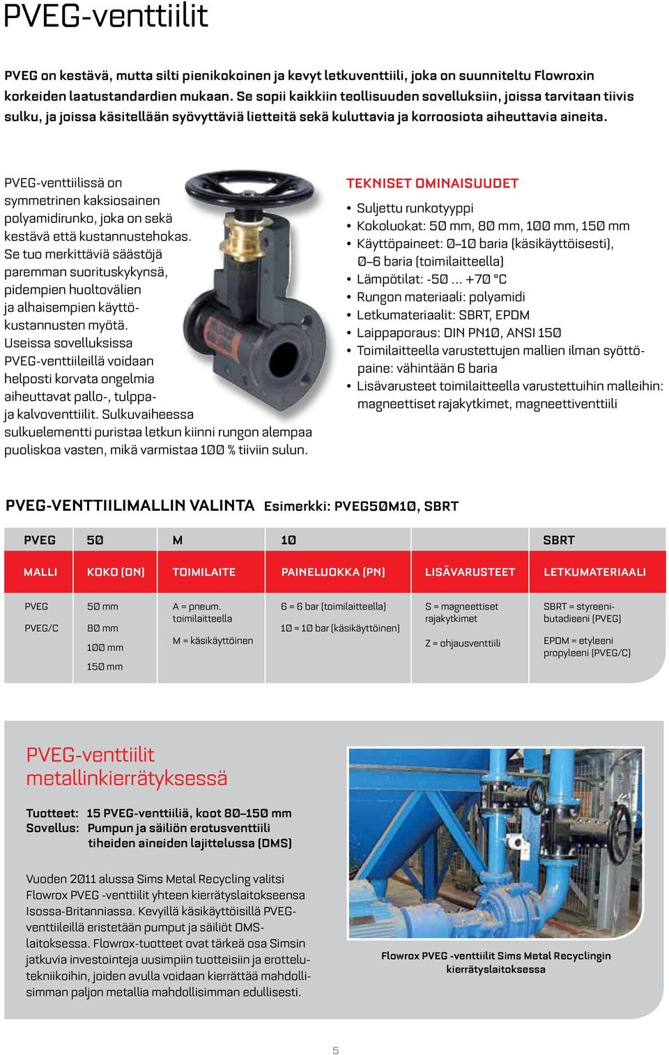 PVEG-venttiilissä on symmetrinen kaksiosainen polyamidirunko, joka on sekä kestävä että kustannustehokas.