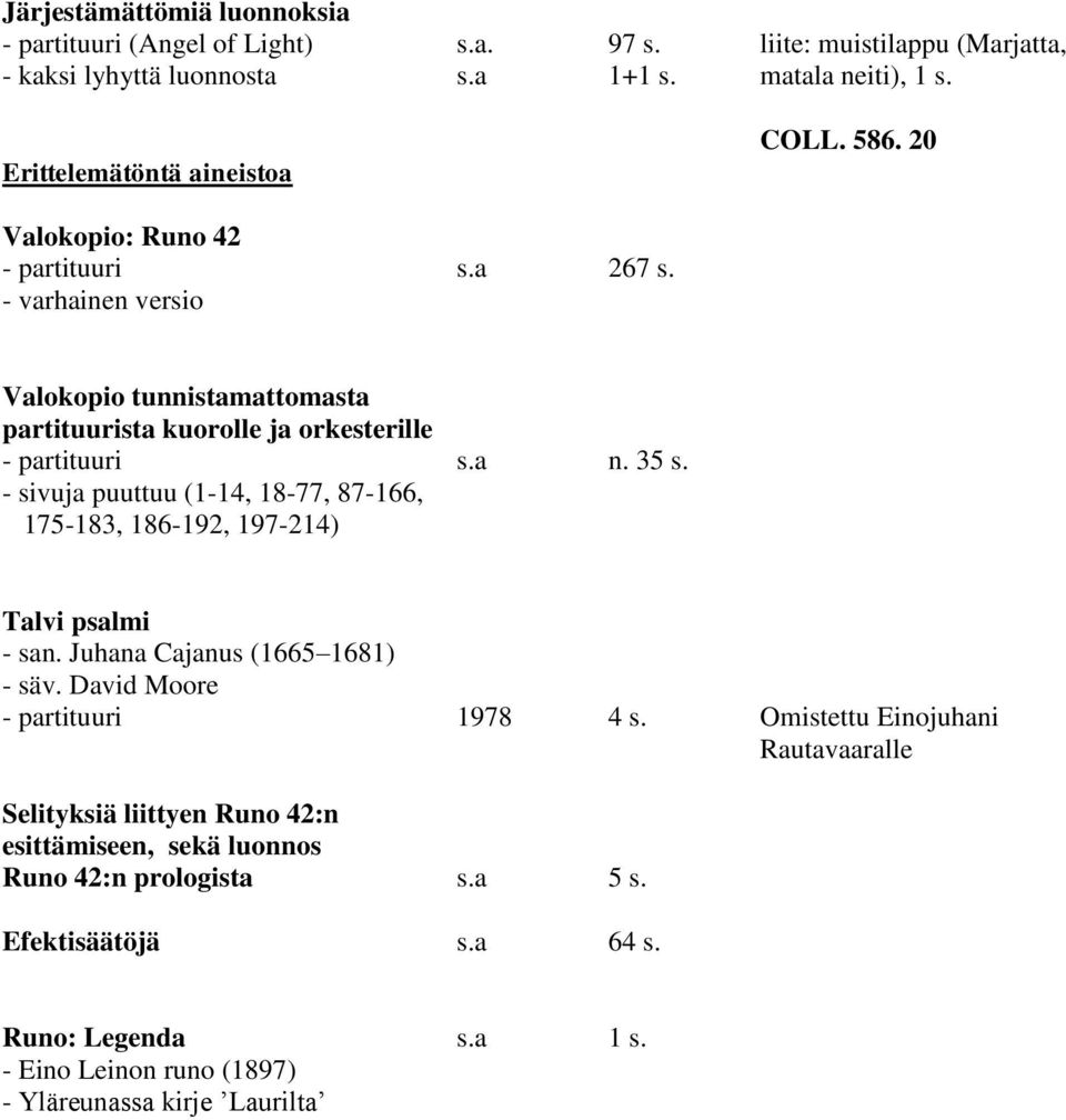 - varhainen versio Valokopio tunnistamattomasta partituurista kuorolle ja orkesterille - partituuri s.a n. 35 s.