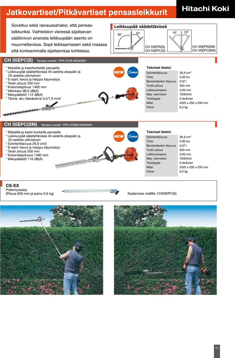 Leikkuupää säädettävissä 90 45 CH 55EPA(S) CH 55EPC(S) 45 20 CH 55EPA(SM) CH 55EPC(SM) CH 55EPC(S) Tanaka model TPH-270S 62030301 * Matalille ja keskikorkeille pensaille * Leikkuupää säädettävissä