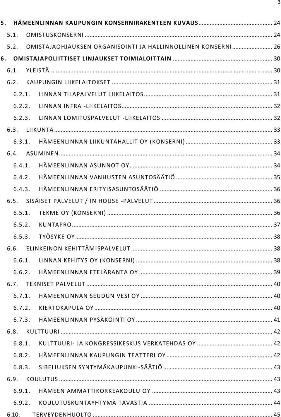 .. 32 6.3. LIIKUNTA... 33 6.3.1. HÄMEENLINNAN LIIKUNTAHALLIT OY (KONSERNI)... 33 6.4. ASUMINEN... 34 6.4.1. HÄMEENLINNAN ASUNNOT OY... 34 6.4.2. HÄMEENLINNAN VANHUSTEN ASUNTOSÄÄTIÖ... 35 6.4.3. HÄMEENLINNAN ERITYISASUNTOSÄÄTIÖ.