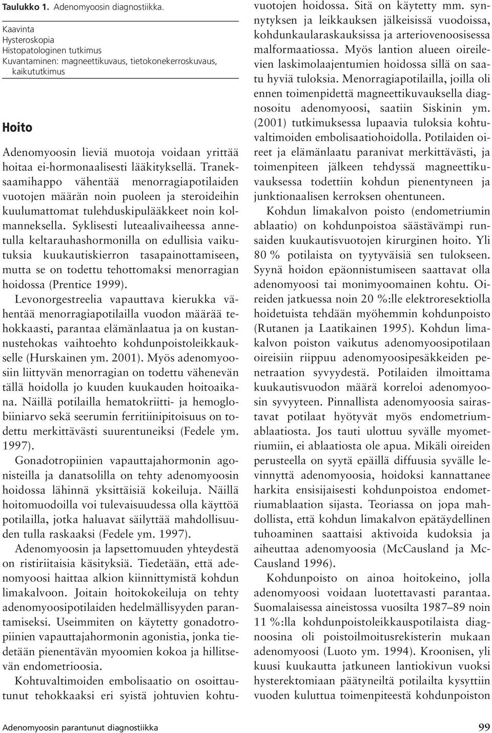 lääkityksellä. Traneksaamihappo vähentää menorragiapotilaiden vuotojen määrän noin puoleen ja steroideihin kuulumattomat tulehduskipulääkkeet noin kolmanneksella.