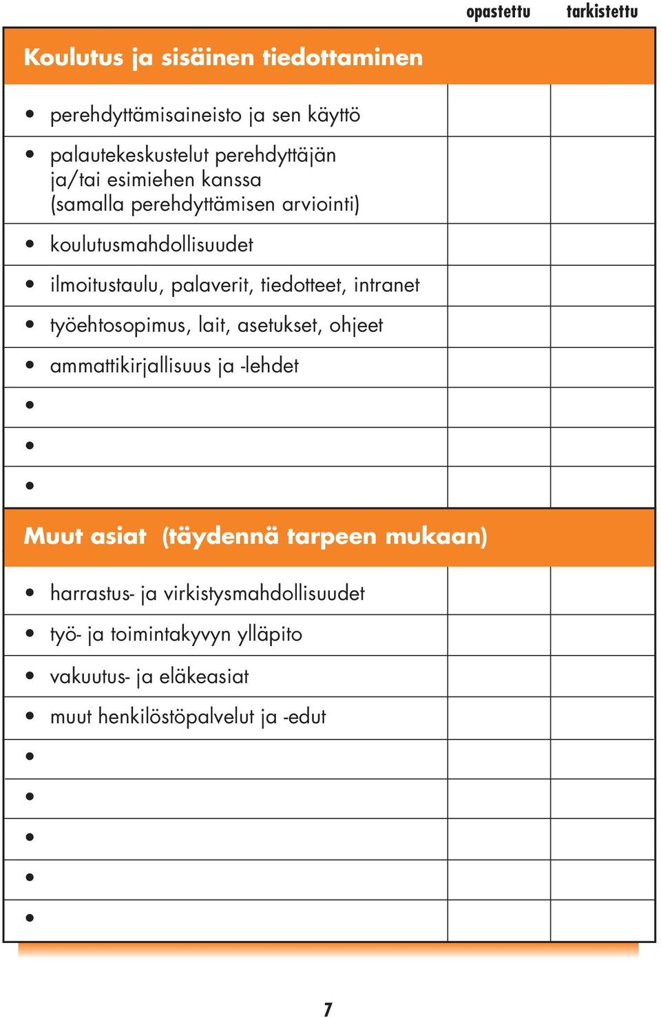 intranet työehtosopimus, lait, asetukset, ohjeet ammattikirjallisuus ja -lehdet Muut asiat (täydennä tarpeen mukaan)