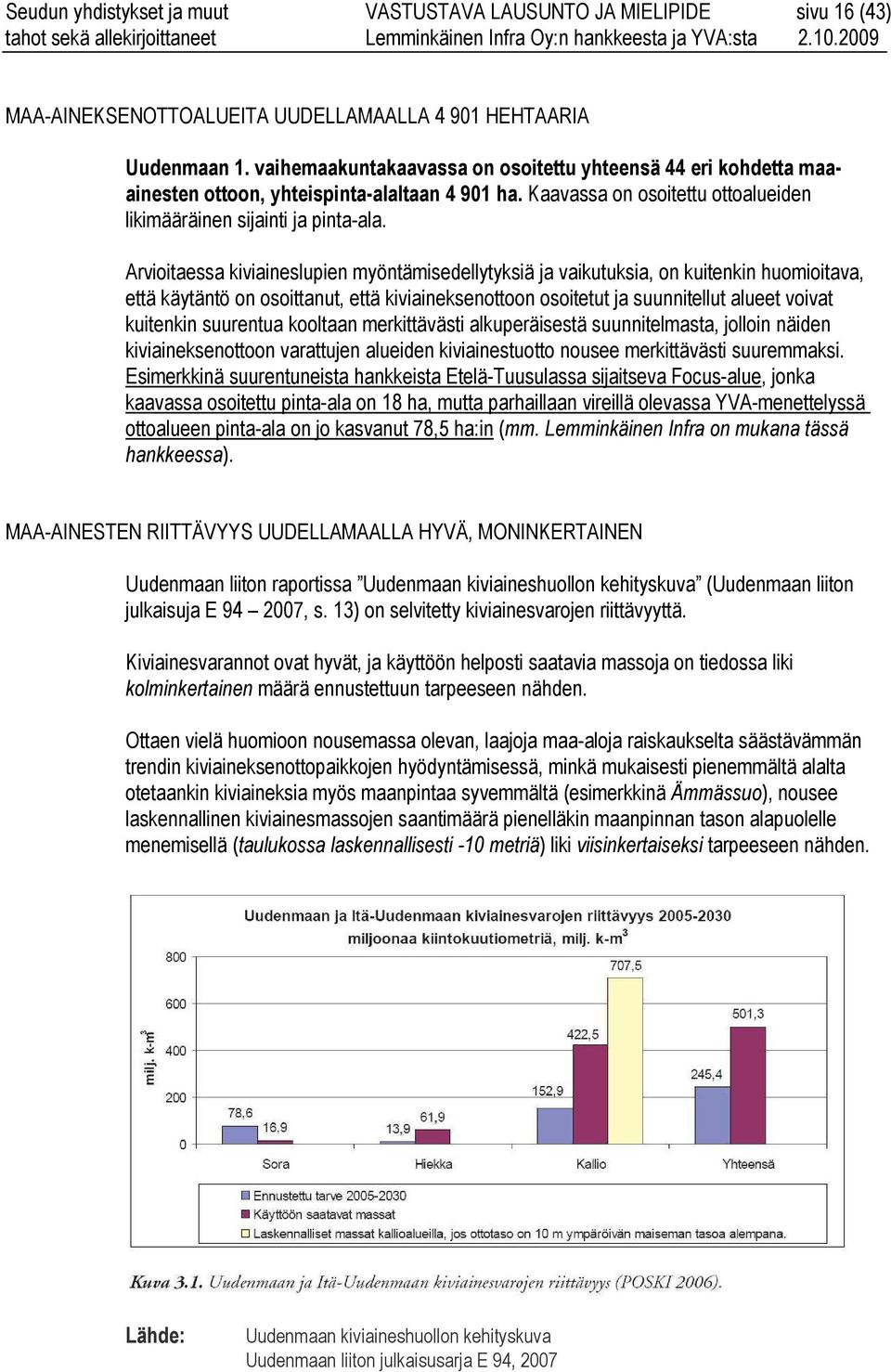 Arvioitaessa kiviaineslupien myöntämisedellytyksiä ja vaikutuksia, on kuitenkin huomioitava, että käytäntö on osoittanut, että kiviaineksenottoon osoitetut ja suunnitellut alueet voivat kuitenkin