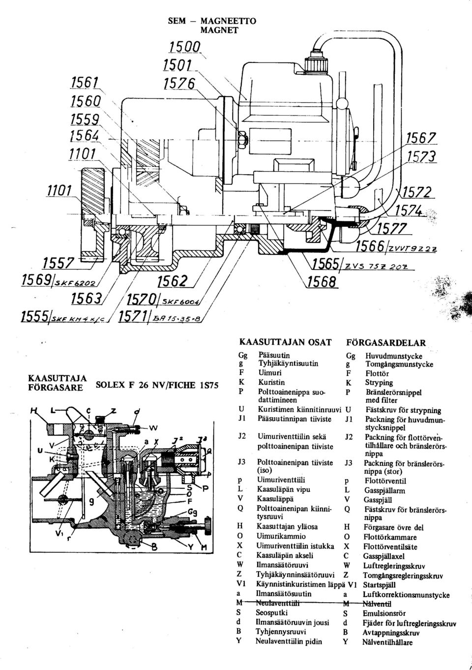 ex F 26 NV/FICIm lsts FF Gg KAASUTTAJAN OSAT FORGASARDELAR GgGgP[isuutin Gg Huvudmunstycke gg Tyhjekiiyntizuutin g TomgAngvnunstycke FF Uimuri F Flottor KK Kuristin K K StrypingStryping PP