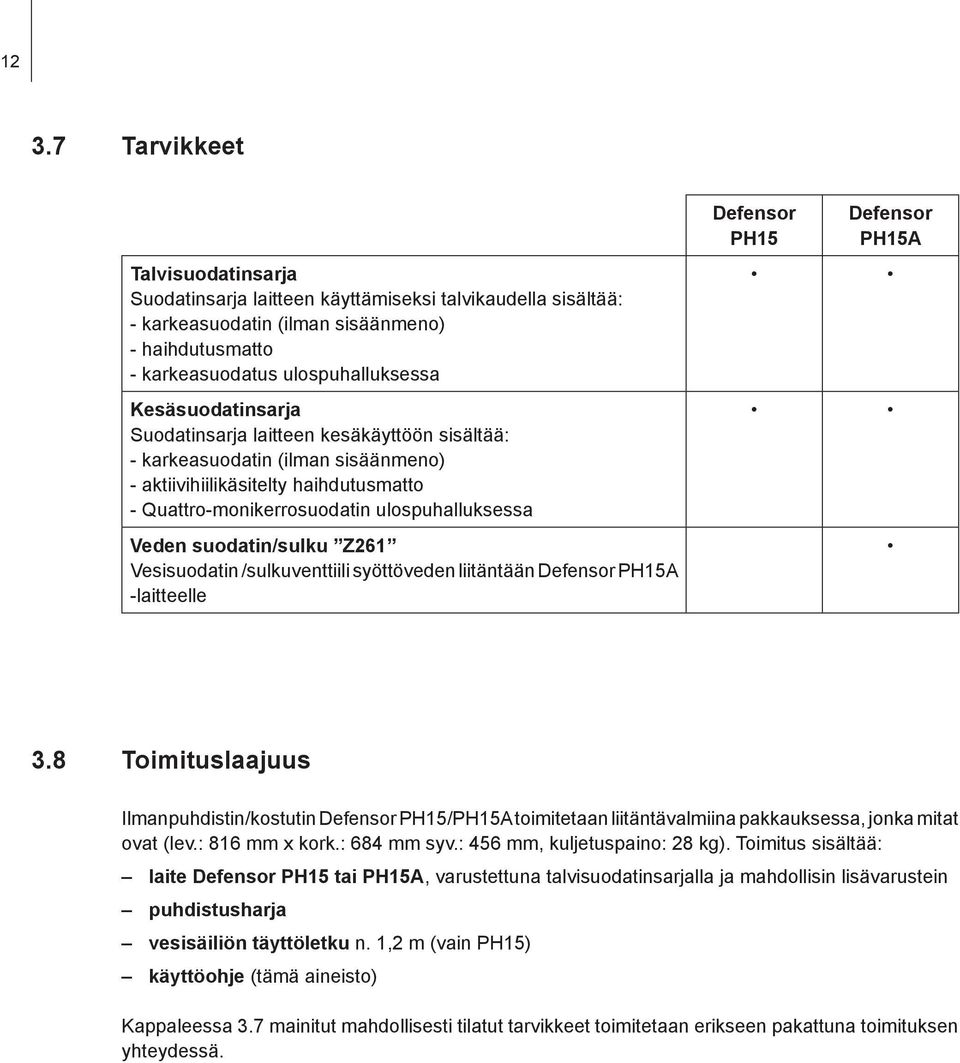 suodatin/sulku Z261 Vesisuodatin /sulkuventtiili syöttöveden liitäntään Defensor PH15A -laitteelle Defensor PH15 Defensor PH15A 3.