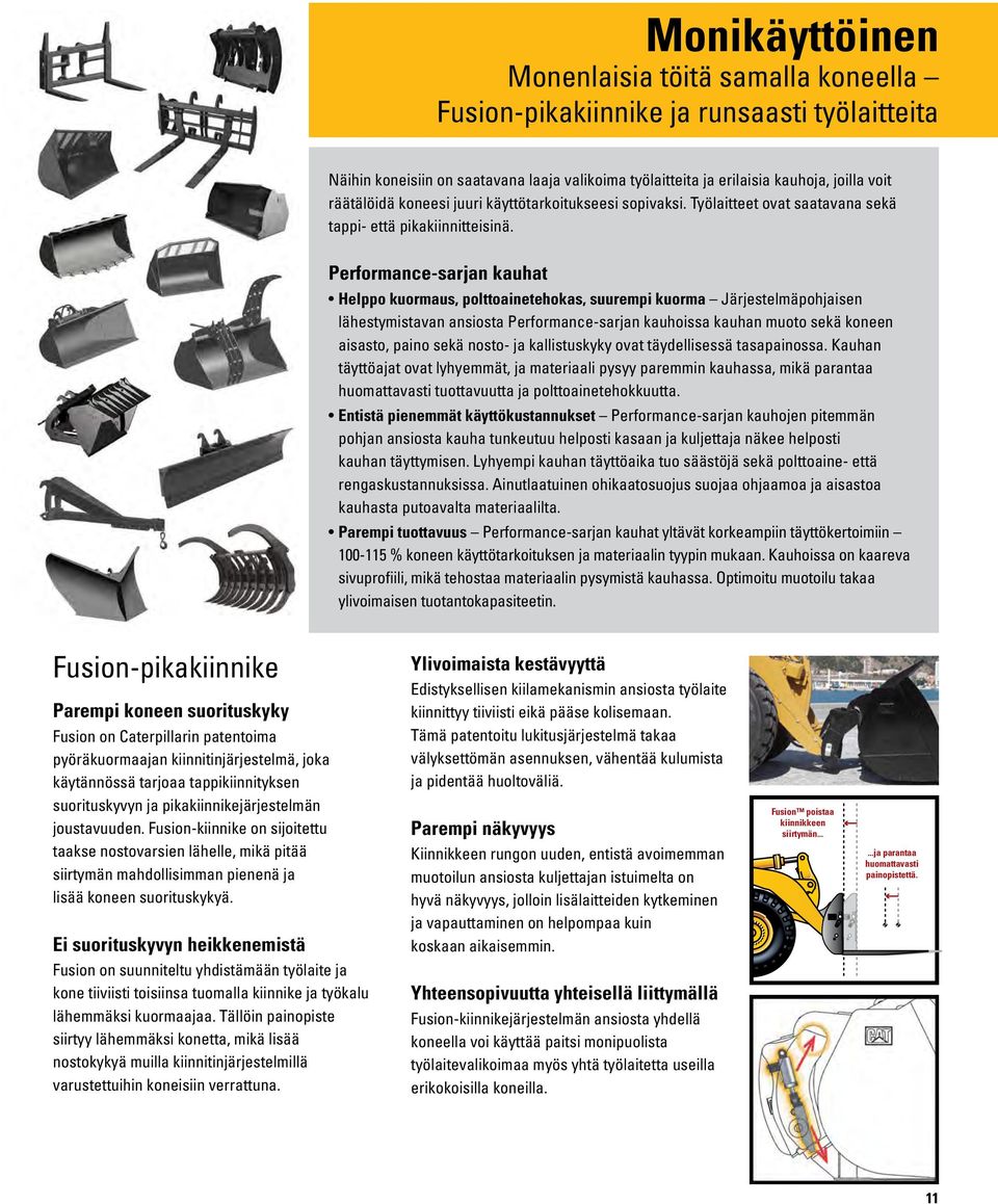 Performance-sarjan kauhat Helppo kuormaus, polttoainetehokas, suurempi kuorma Järjestelmäpohjaisen lähestymistavan ansiosta Performance-sarjan kauhoissa kauhan muoto sekä koneen aisasto, paino sekä