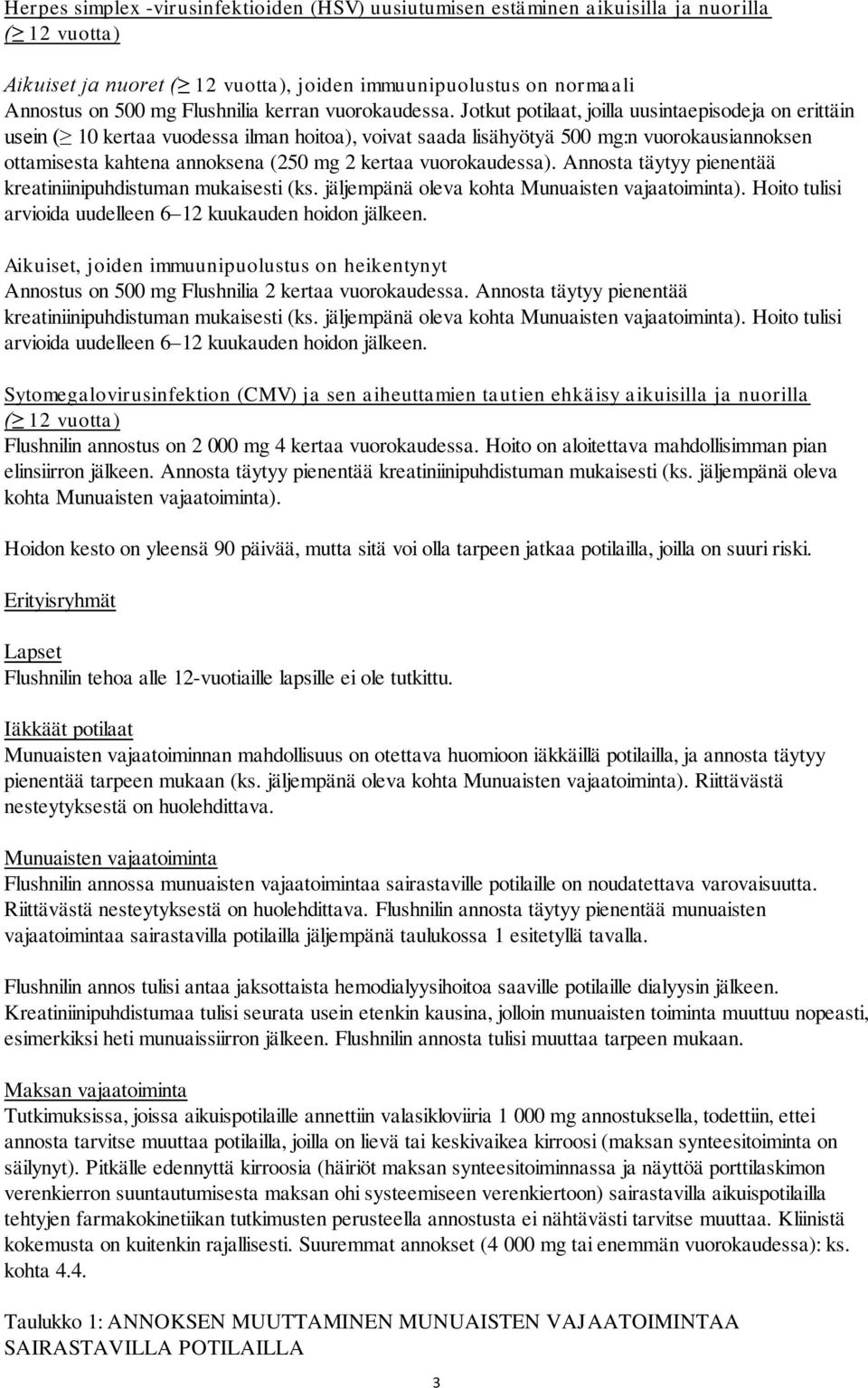 Jotkut potilaat, joilla uusintaepisodeja on erittäin usein ( 10 kertaa vuodessa ilman hoitoa), voivat saada lisähyötyä 500 mg:n vuorokausiannoksen ottamisesta kahtena annoksena (250 mg 2 kertaa ).