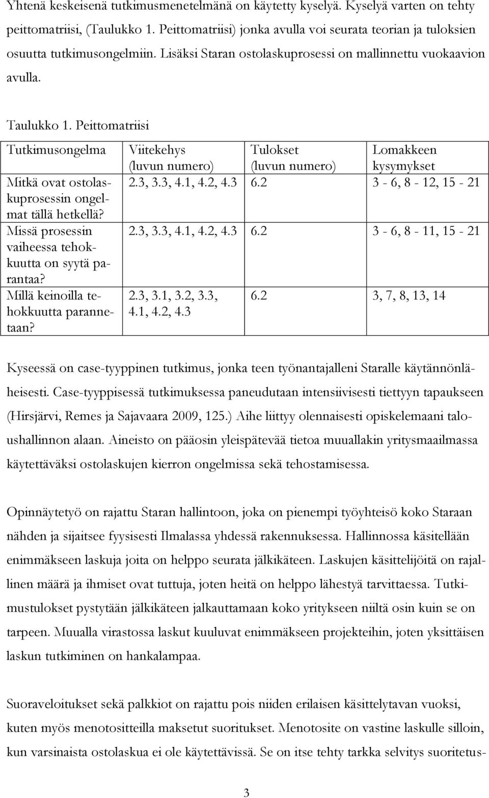 Missä prosessin vaiheessa tehokkuutta on syytä parantaa? Millä keinoilla tehokkuutta parannetaan? Viitekehys (luvun numero) Tulokset (luvun numero) Lomakkeen kysymykset 2.3, 3.3, 4.1, 4.2, 4.3 6.