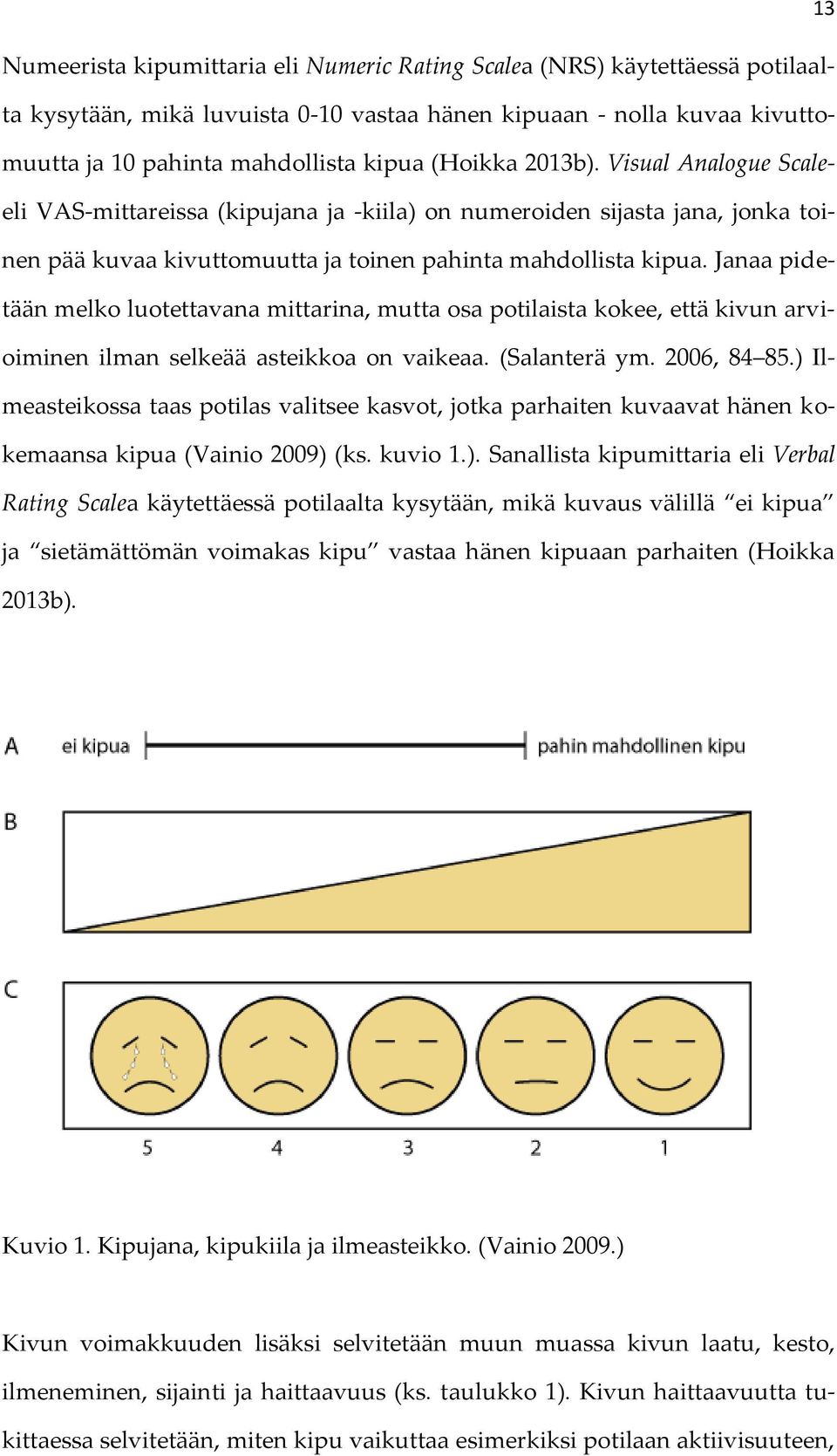 Janaa pidetään melko luotettavana mittarina, mutta osa potilaista kokee, että kivun arvioiminen ilman selkeää asteikkoa on vaikeaa. (Salanterä ym. 2006, 84 85.