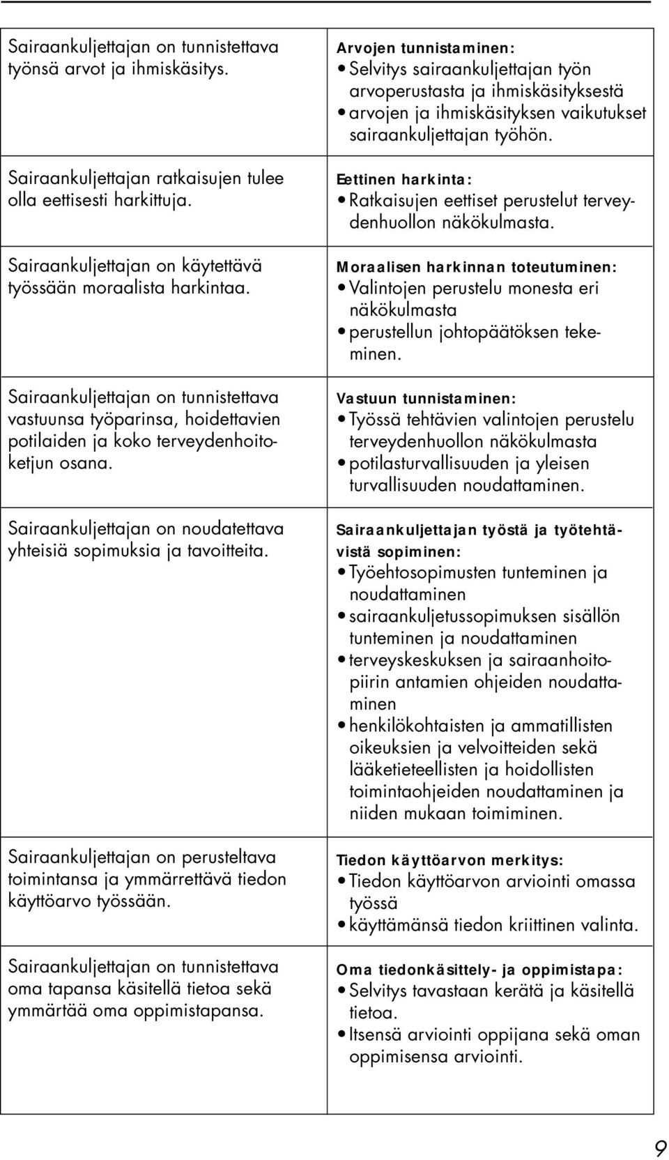 Sairaankuljettajan on perusteltava toimintansa ja ymmärrettävä tiedon käyttöarvo työssään. Sairaankuljettajan on tunnistettava oma tapansa käsitellä tietoa sekä ymmärtää oma oppimistapansa.