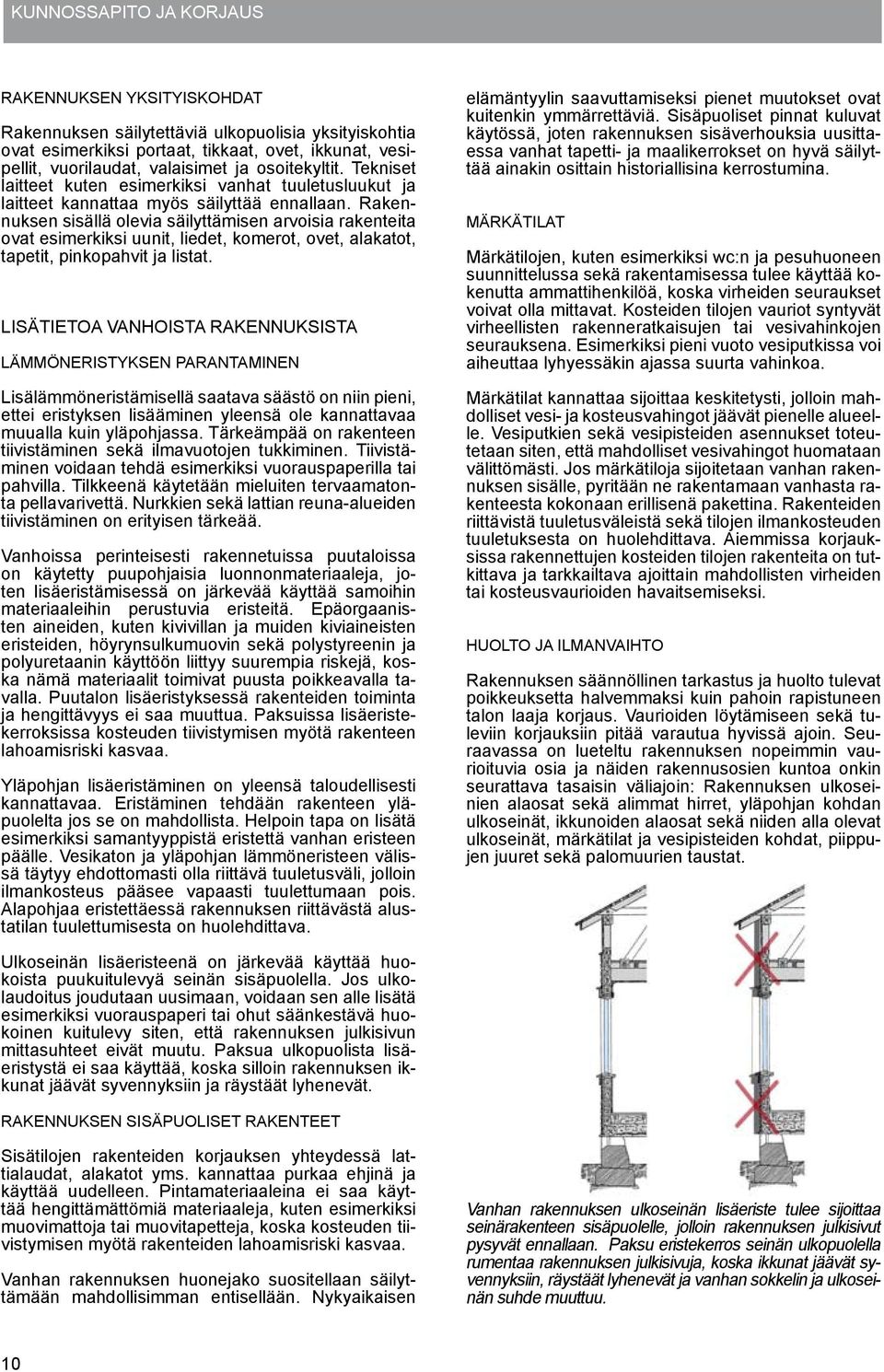 Rakennuksen sisällä olevia säilyttämisen arvoisia rakenteita ovat esimerkiksi uunit, liedet, komerot, ovet, alakatot, tapetit, pinkopahvit ja listat.