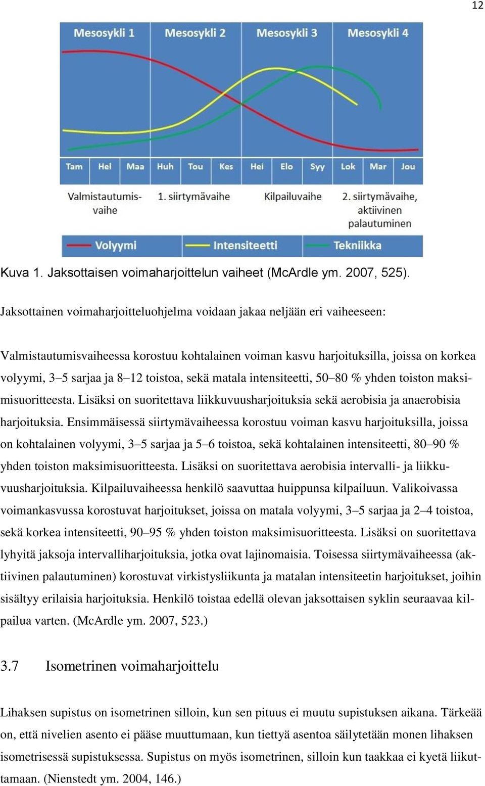 toistoa, sekä matala intensiteetti, 50 80 % yhden toiston maksimisuoritteesta. Lisäksi on suoritettava liikkuvuusharjoituksia sekä aerobisia ja anaerobisia harjoituksia.