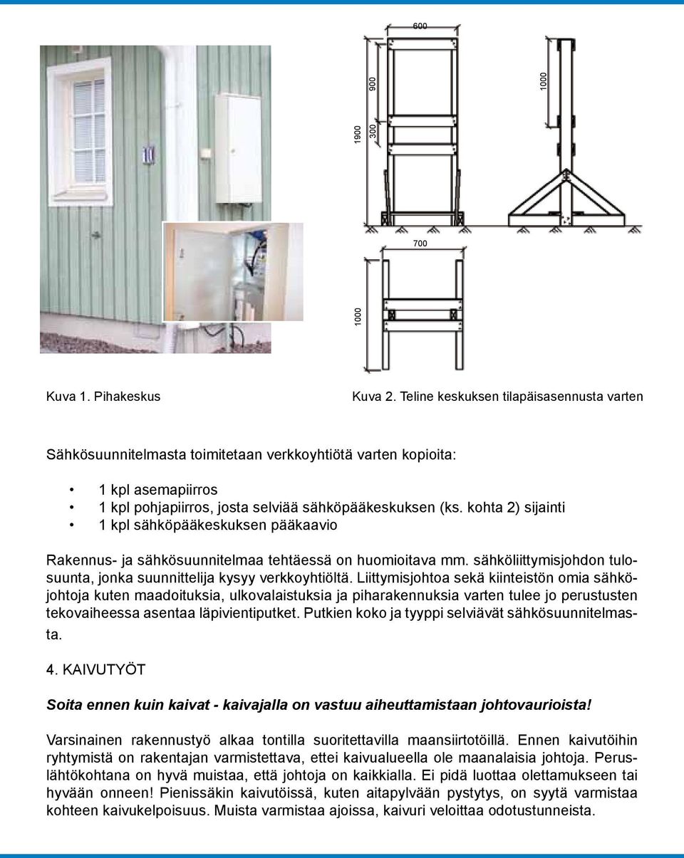 kohta 2) sijainti 1 kpl sähköpääkeskuksen pääkaavio Rakennus- ja sähkösuunnitelmaa tehtäessä on huomioitava mm. sähköliittymisjohdon tulosuunta, jonka suunnittelija kysyy verkkoyhtiöltä.