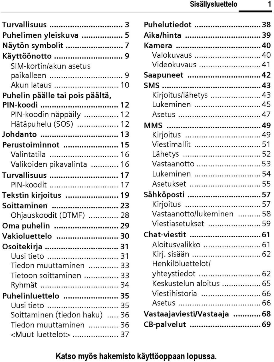 .. 17 PIN-koodit... 17 Tekstin kirjoitus... 19 Soittaminen... 23 Ohjauskoodit (DTMF)... 28 Oma puhelin... 29 Vakioluettelo... 30 Osoitekirja... 31 Uusi tieto... 31 Tiedon muuttaminen.