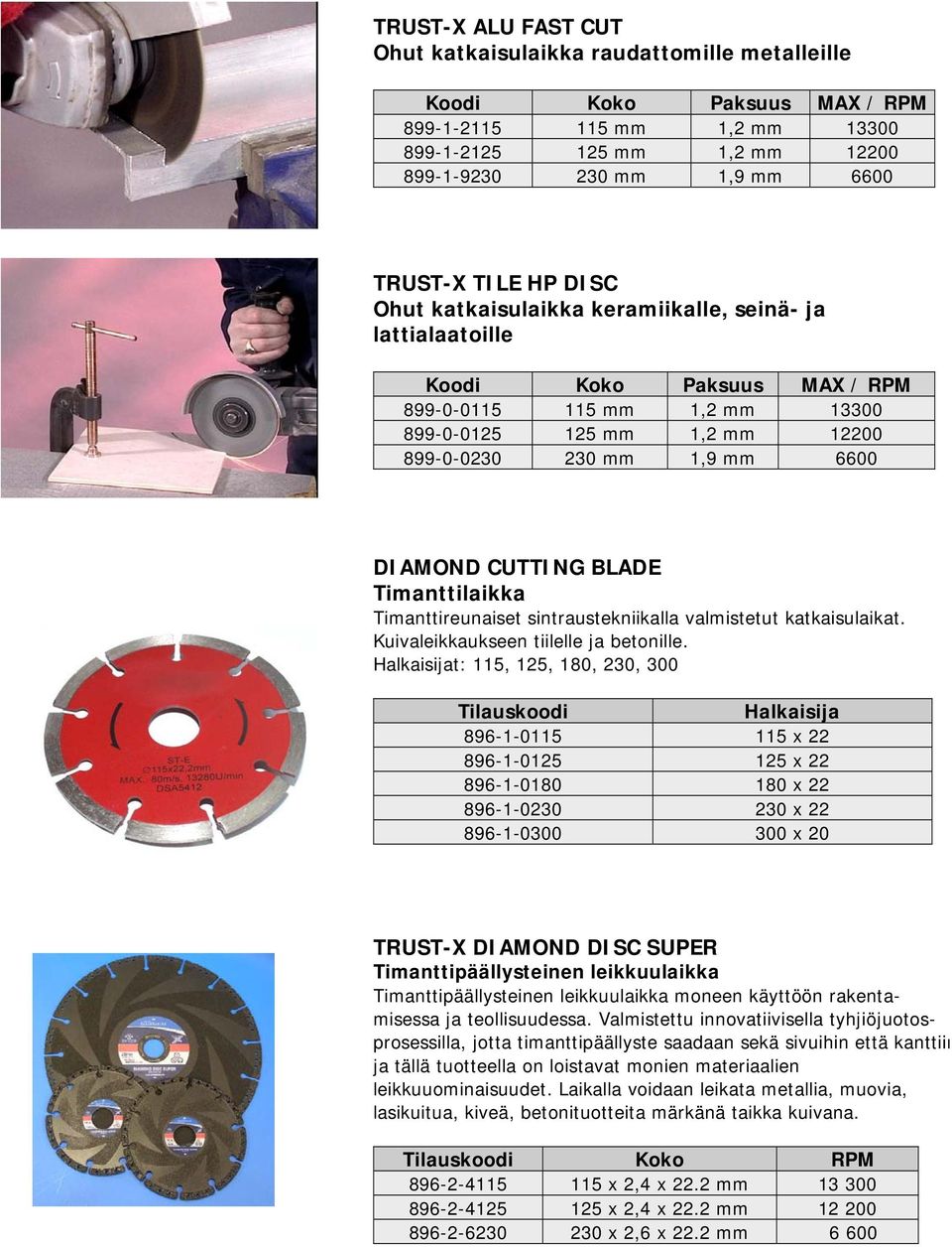 DIAMOND CUTTING BLADE Timanttilaikka Timanttireunaiset sintraustekniikalla valmistetut katkaisulaikat. Kuivaleikkaukseen tiilelle ja betonille.