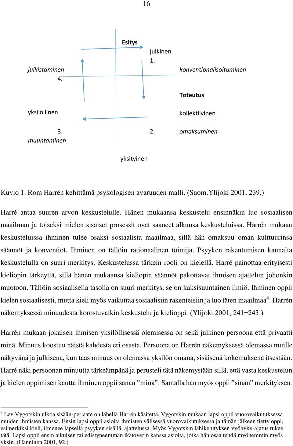 Hänen mukaansa keskustelu ensinnäkin luo sosiaalisen maailman ja toiseksi mielen sisäiset prosessit ovat saaneet alkunsa keskusteluissa.