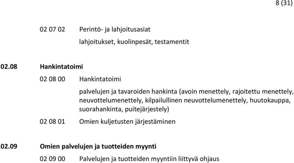 menettely, neuvottelumenettely, kilpailullinen neuvottelumenettely, huutokauppa, suorahankinta,