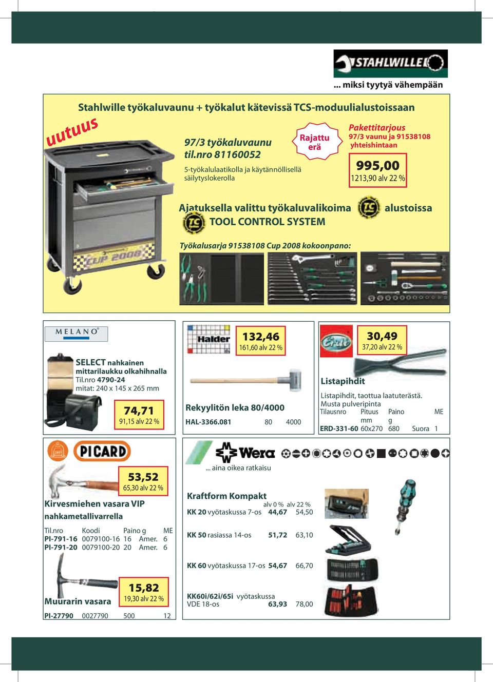 valittu työkaluvalikoima TOOL CONTROL SYSTEM alustoissa Työkalusarja 91538108 Cup 2008 kokoonpano: SELECT nahkainen mittarilaukku olkahihnalla Til.