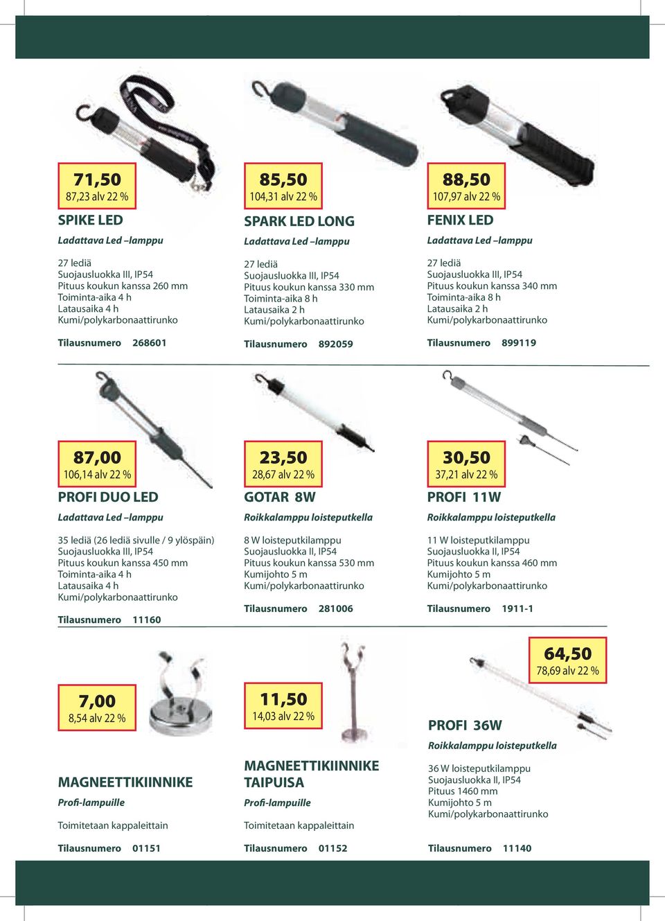 lediä Suojausluokka III, IP54 Pituus koukun kanssa 340 mm Toiminta-aika 8 h Latausaika 2 h Tilausnumero 899119 87,00 106,14 alv 22 % PROFI DUO LED Ladattava Led lamppu 35 lediä (26 lediä sivulle / 9