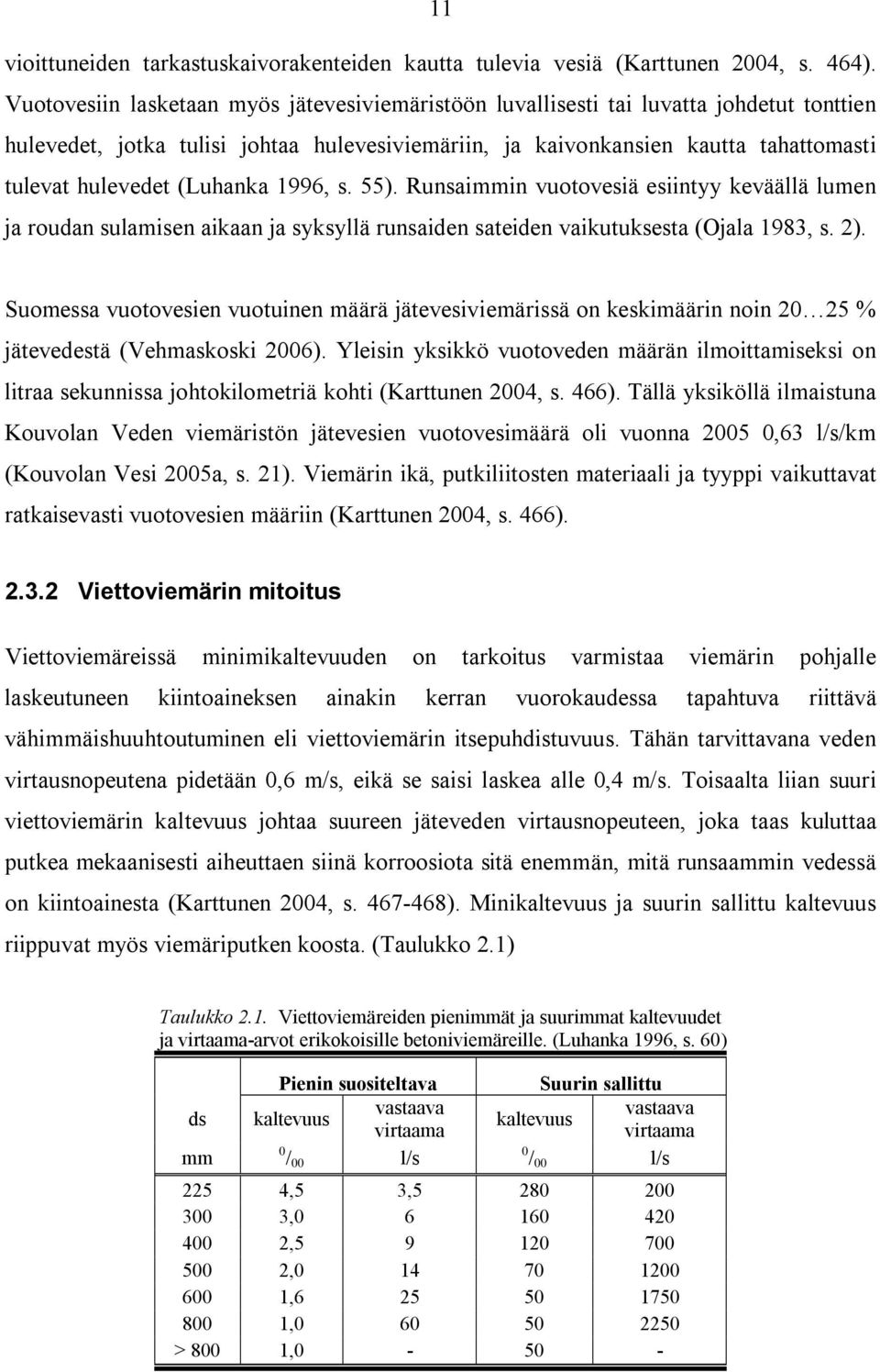 (Luhanka 1996, s. 55). Runsaimmin vuotovesiä esiintyy keväällä lumen ja roudan sulamisen aikaan ja syksyllä runsaiden sateiden vaikutuksesta (Ojala 1983, s. 2).