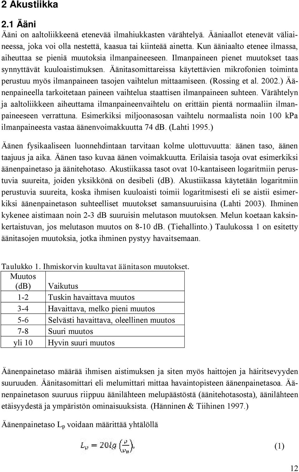 Äänitasomittareissa käytettävien mikrofonien toiminta perustuu myös ilmanpaineen tasojen vaihtelun mittaamiseen. (Rossing et al. 2002.