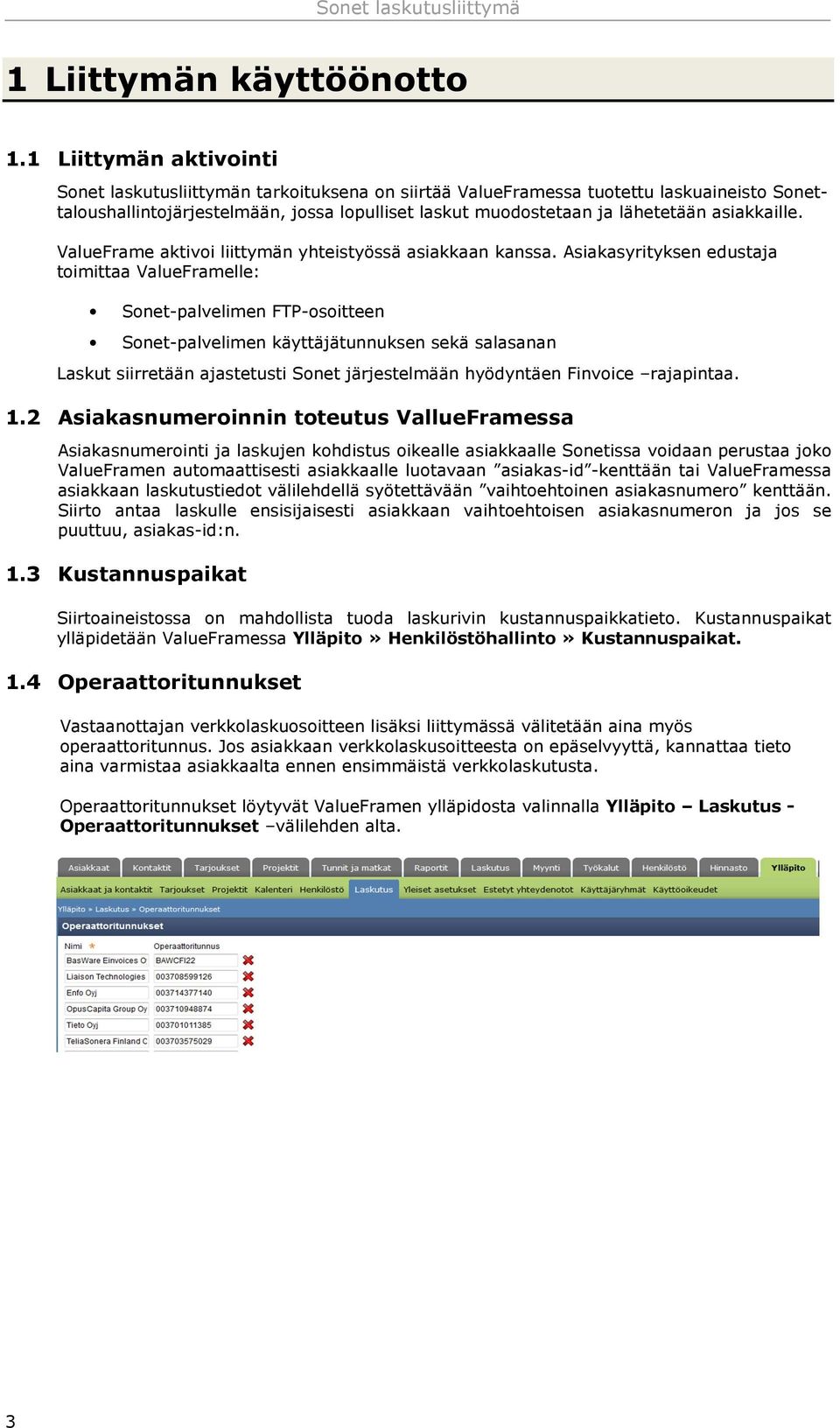 asiakkaille. ValueFrame aktivoi liittymän yhteistyössä asiakkaan kanssa.