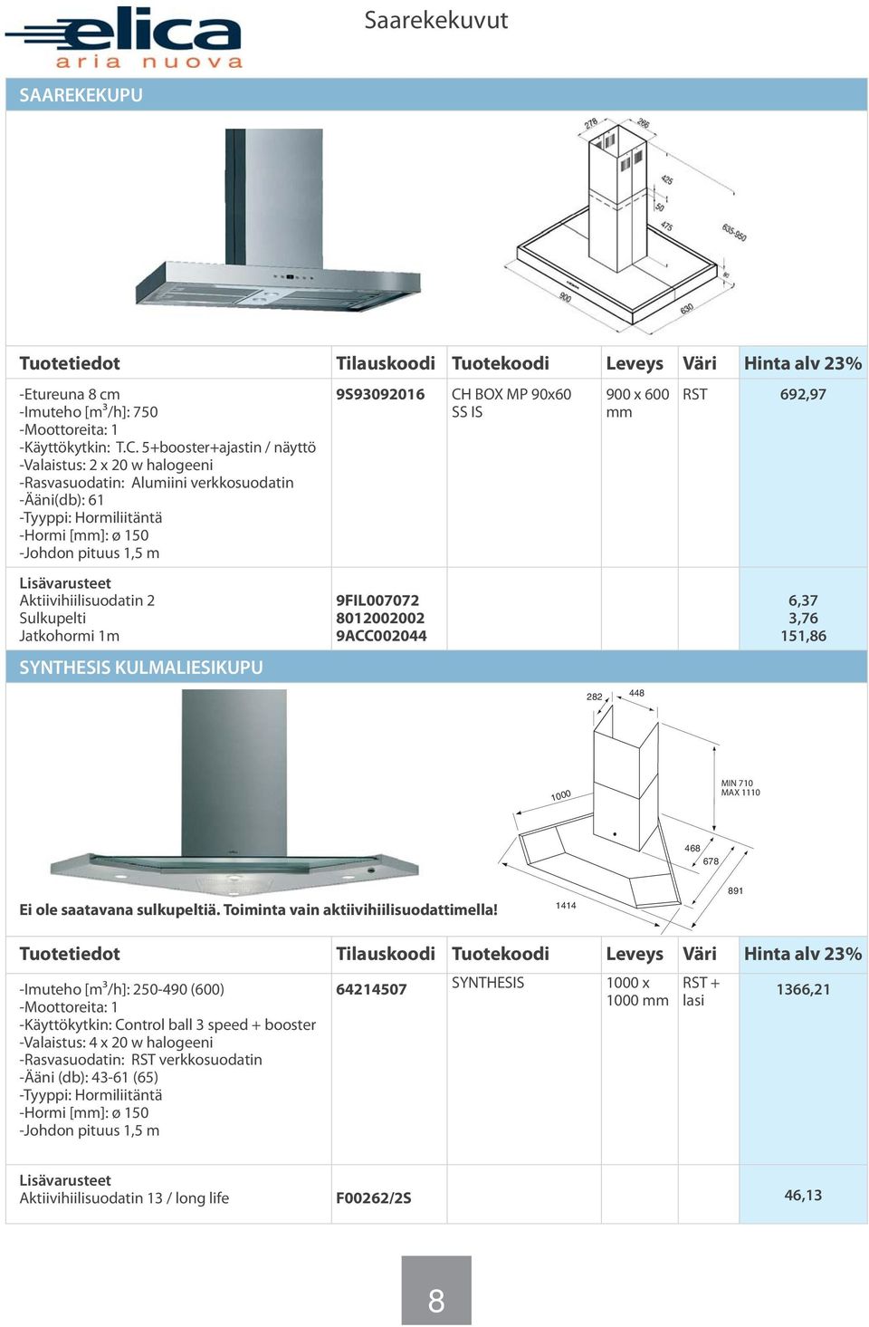 90x60 SS IS 282 900 x 600 mm 448 692,97 6,37 3,76 151,86 1000 MIN 710 MAX 1110 468 678 Ei ole saatavana sulkupeltiä. Toiminta vain aktiivihiilisuodattimella!