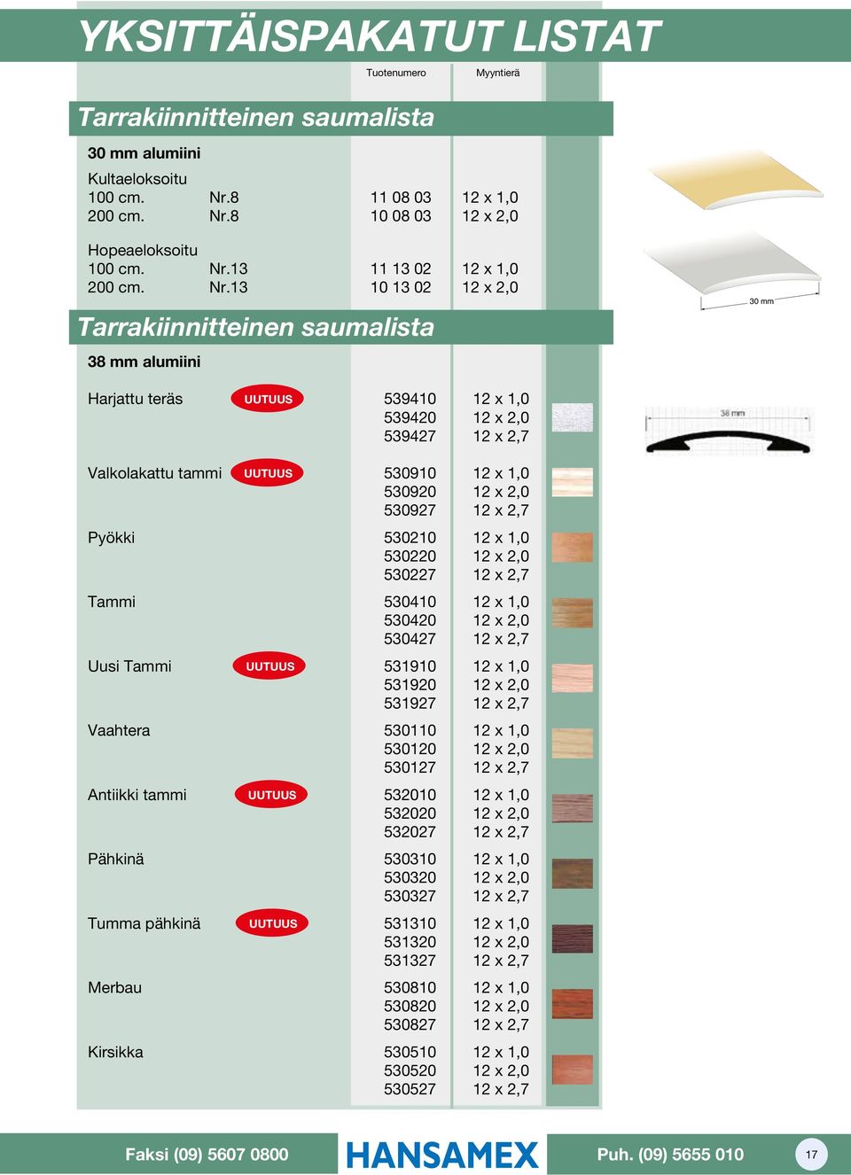2,0 530927 12 x 2,7 Pyökki 530210 12 x 1,0 530220 12 x 2,0 530227 12 x 2,7 Tammi 530410 12 x 1,0 530420 12 x 2,0 530427 12 x 2,7 Uusi Tammi UUTUUS 531910 12 x 1,0 531920 12 x 2,0 531927 12 x 2,7