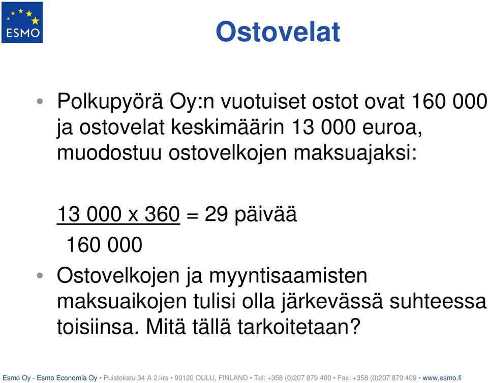 x 360 = 29 päivää 160 000 Ostovelkojen ja myyntisaamisten