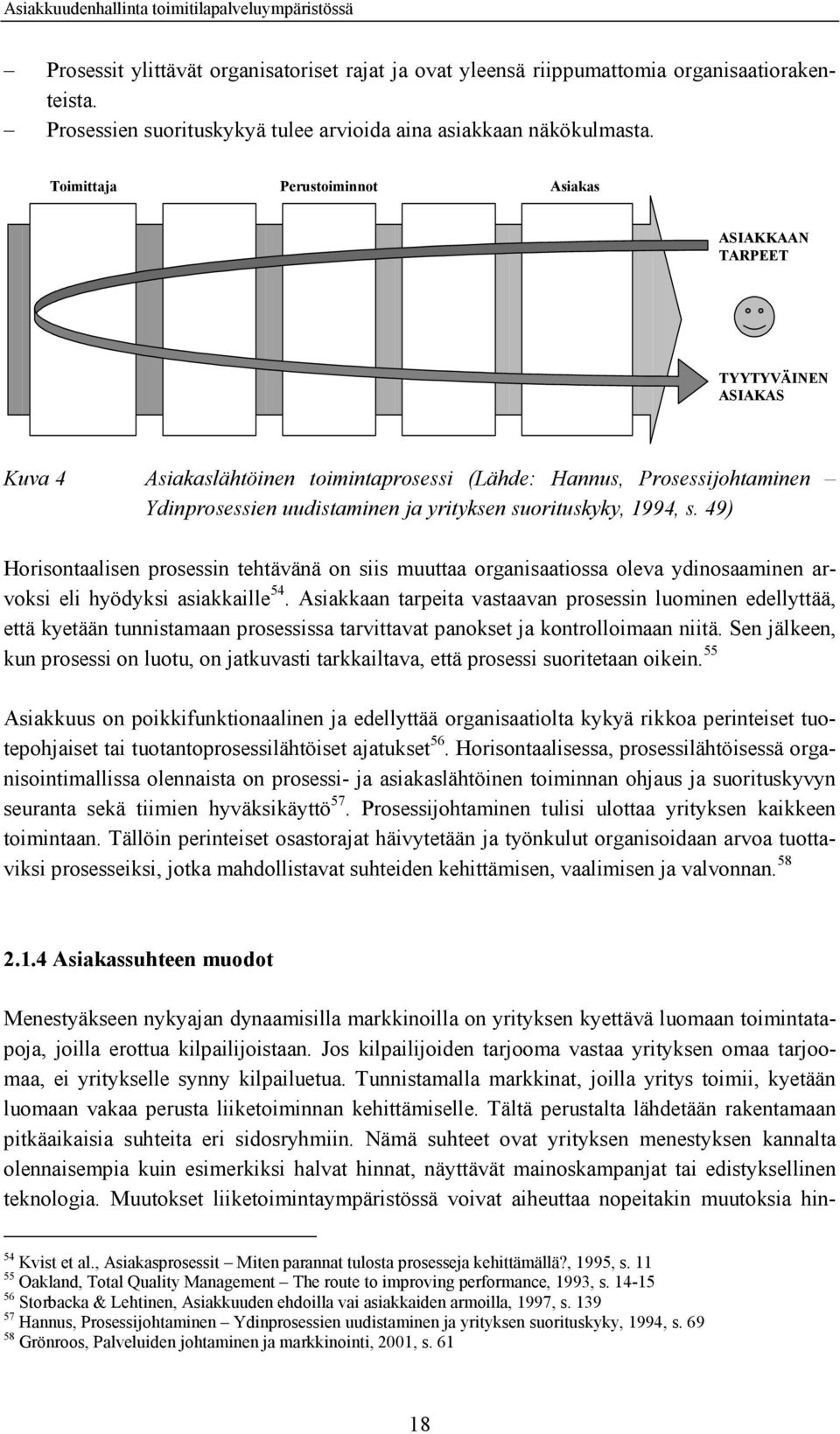 suorituskyky, 1994, s. 49) Horisontaalisen prosessin tehtävänä on siis muuttaa organisaatiossa oleva ydinosaaminen arvoksi eli hyödyksi asiakkaille 54.