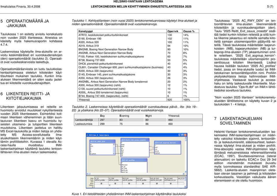 Aineistoa on käsitelty myös hakemusraportin kohdassa 4.7.4. Laskennoissa käytetyille ilma-aluksille on arvioitu keskimääräiset eri vuorokaudenaikojen (den) operaatiomäärät (taulukko 2).