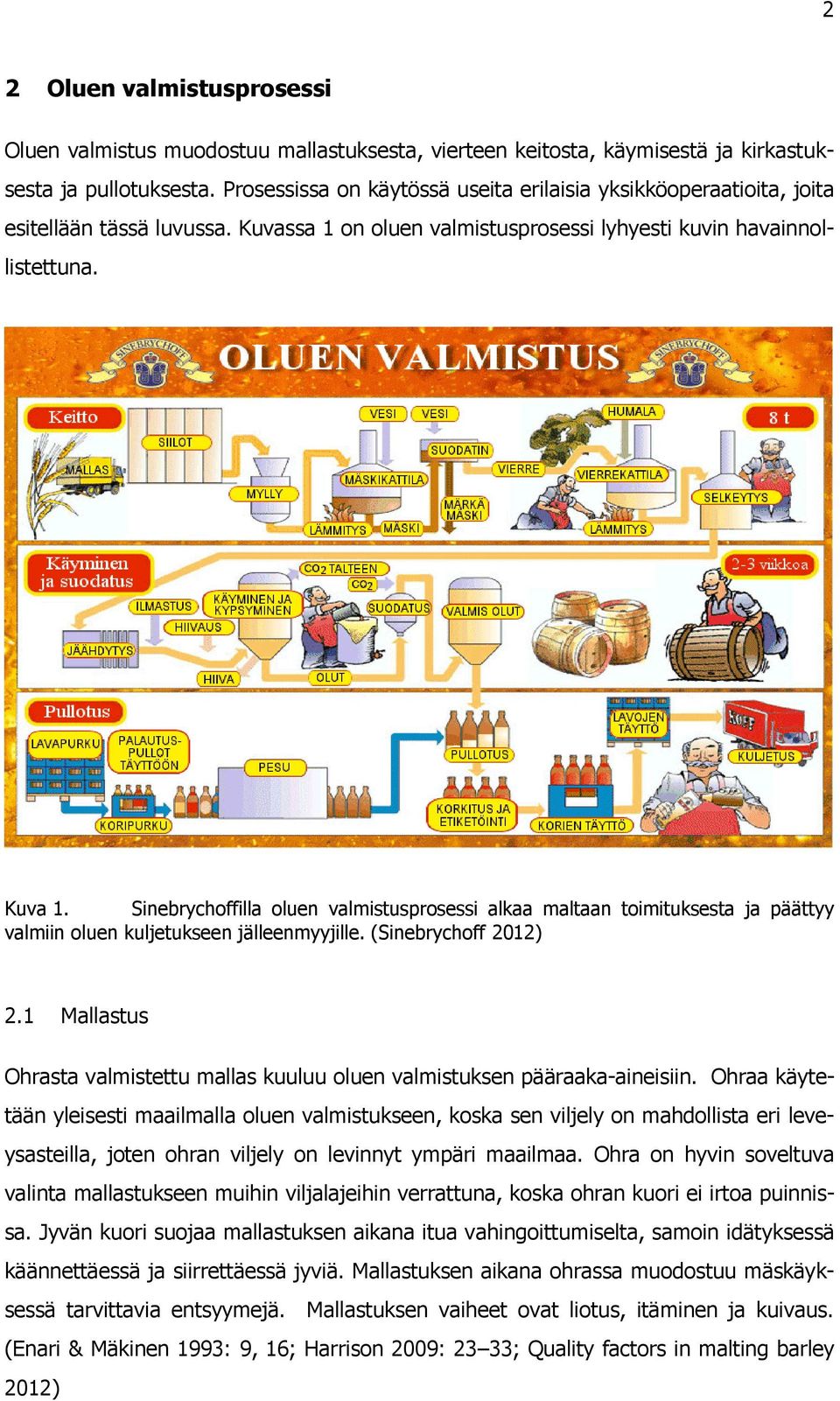 Sinebrychoffilla oluen valmistusprosessi alkaa maltaan toimituksesta ja päättyy valmiin oluen kuljetukseen jälleenmyyjille. (Sinebrychoff 2012) 2.