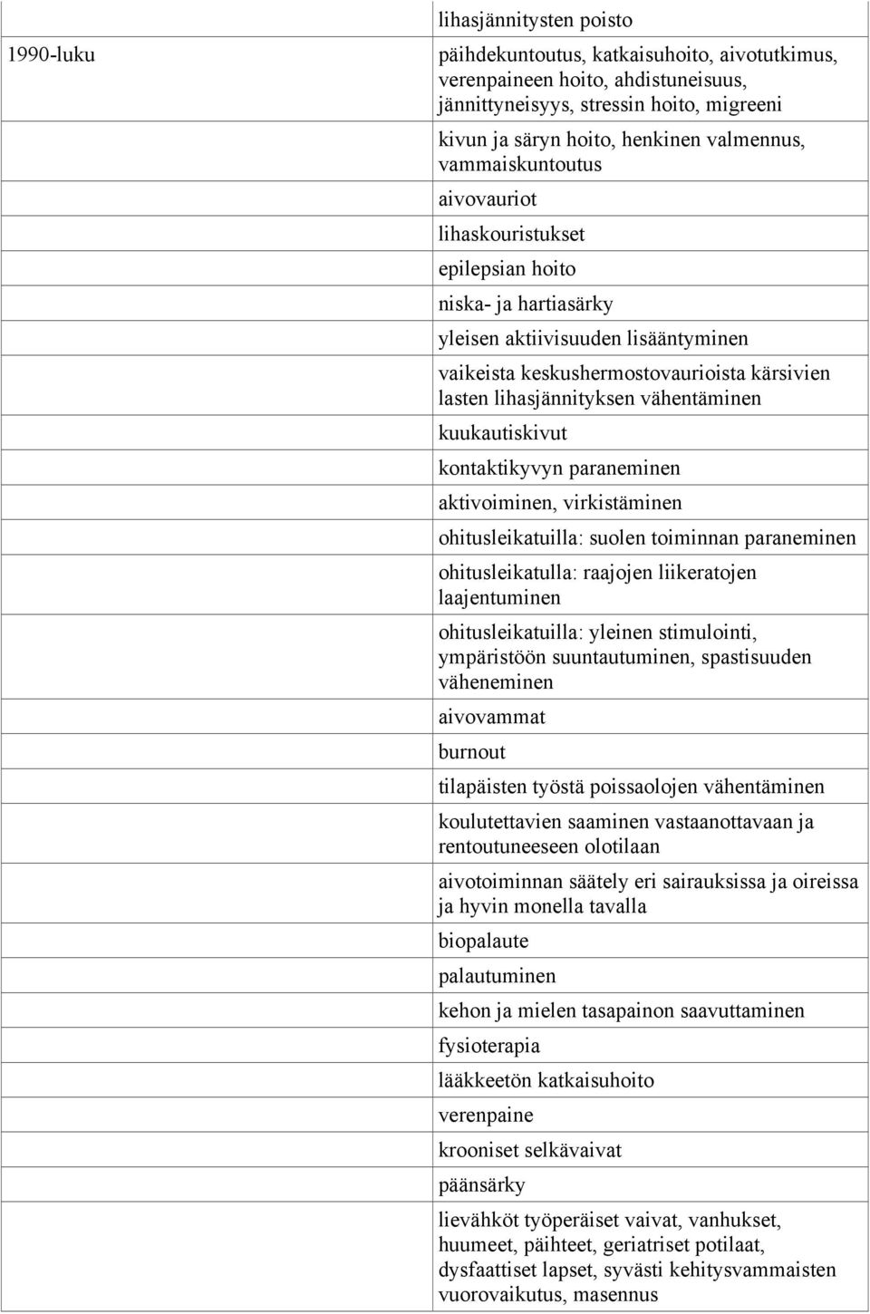 vähentäminen kuukautiskivut kontaktikyvyn paraneminen aktivoiminen, virkistäminen ohitusleikatuilla: suolen toiminnan paraneminen ohitusleikatulla: raajojen liikeratojen laajentuminen