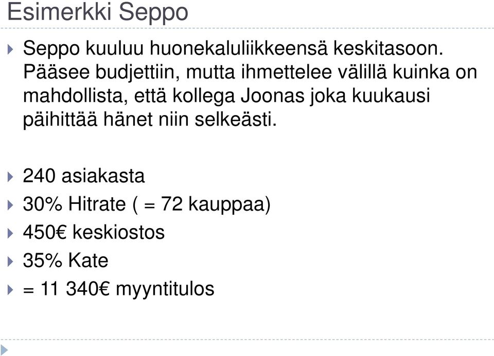 että kollega Joonas joka kuukausi päihittää hänet niin selkeästi.