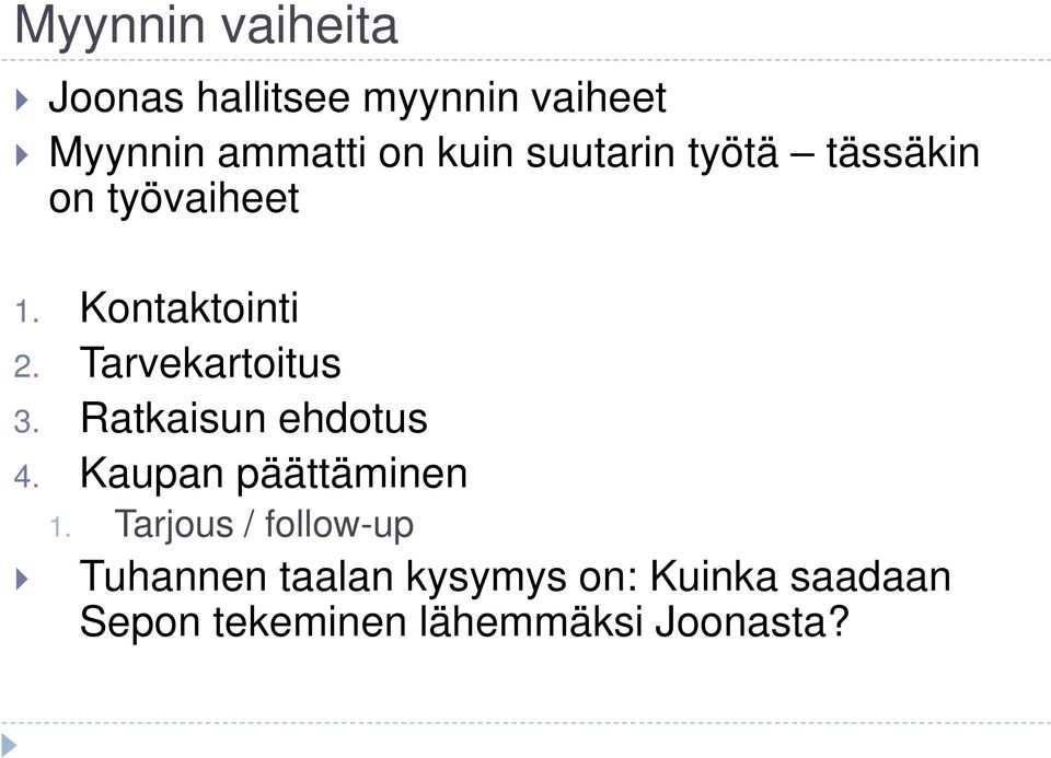 Tarvekartoitus 3. Ratkaisun ehdotus 4. Kaupan päättäminen 1.