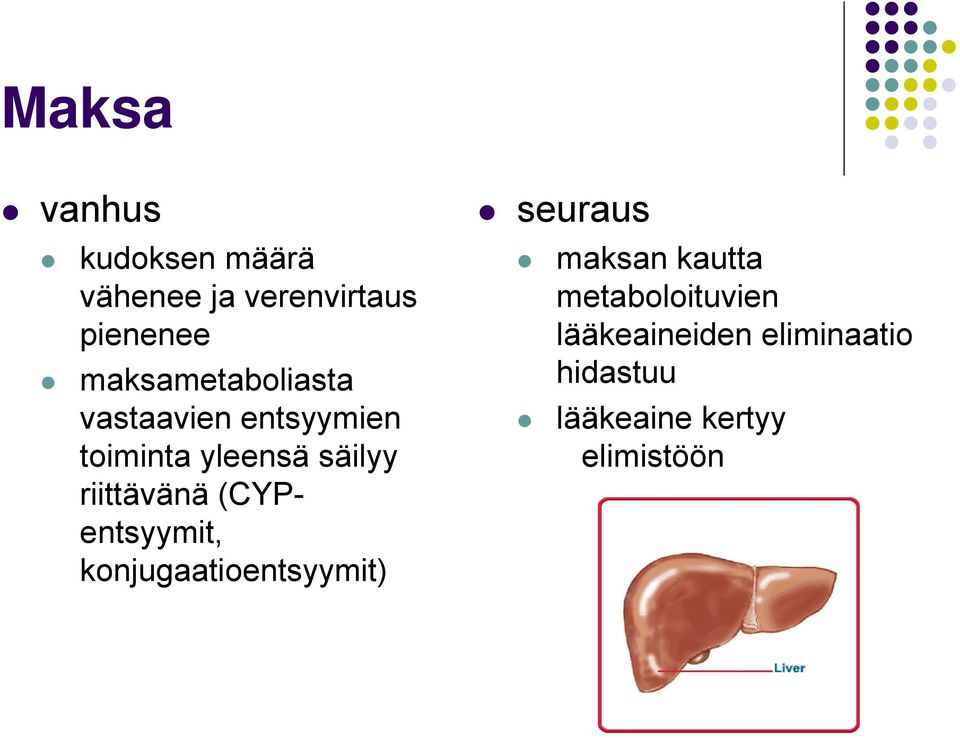 riittävänä (CYPentsyymit, konjugaatioentsyymit) seuraus maksan