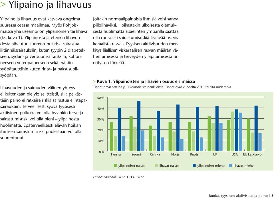 syöpätauteihin kuten rinta- ja paksusuolisyöpään. Lihavuuden ja sairauden välinen yhteys ei kuitenkaan ole yksiselitteistä, sillä pelkästään paino ei ratkaise riskiä sairastua elintapasairauksiin.